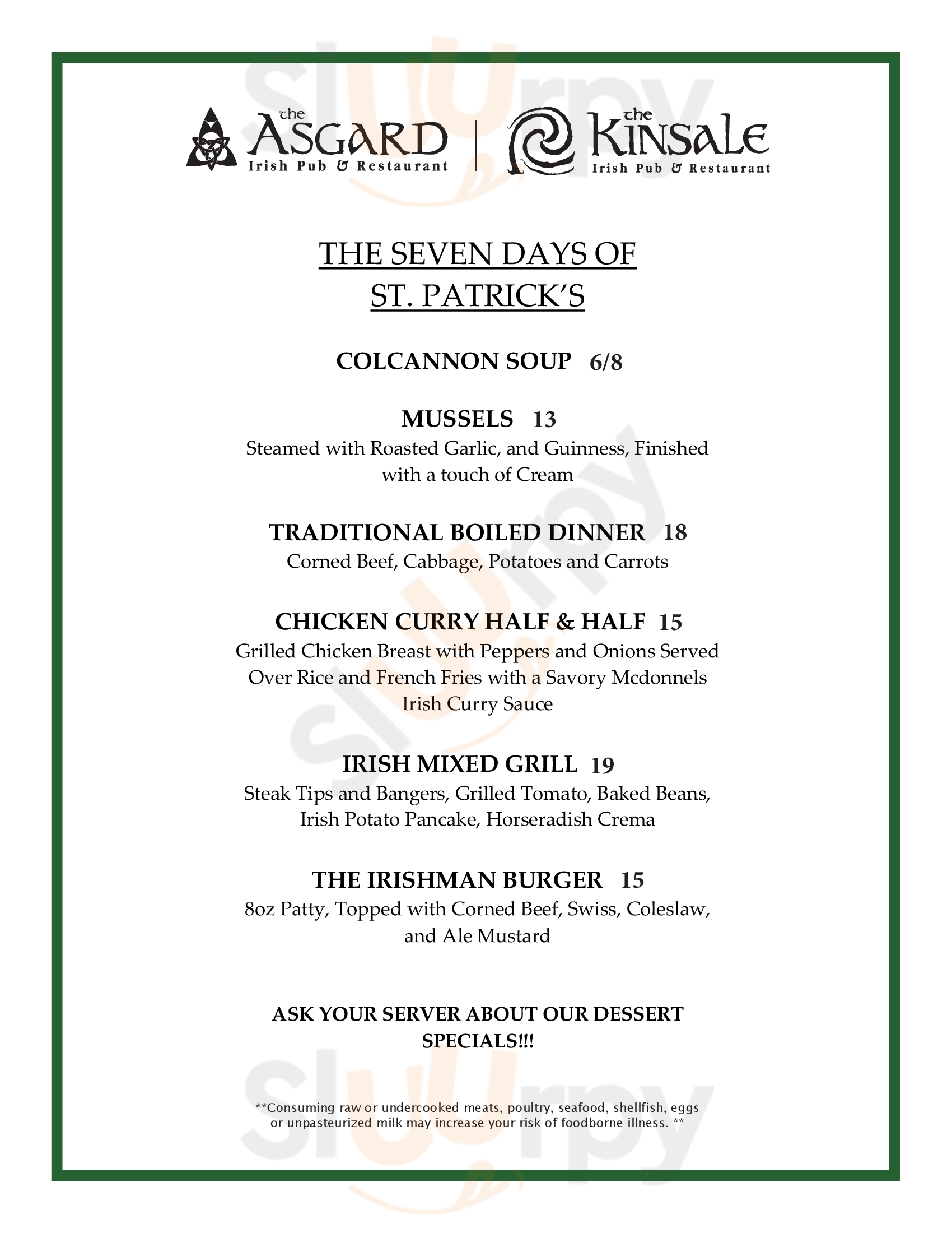 Asgard Irish Pub & Restaurant Cambridge Menu - 1