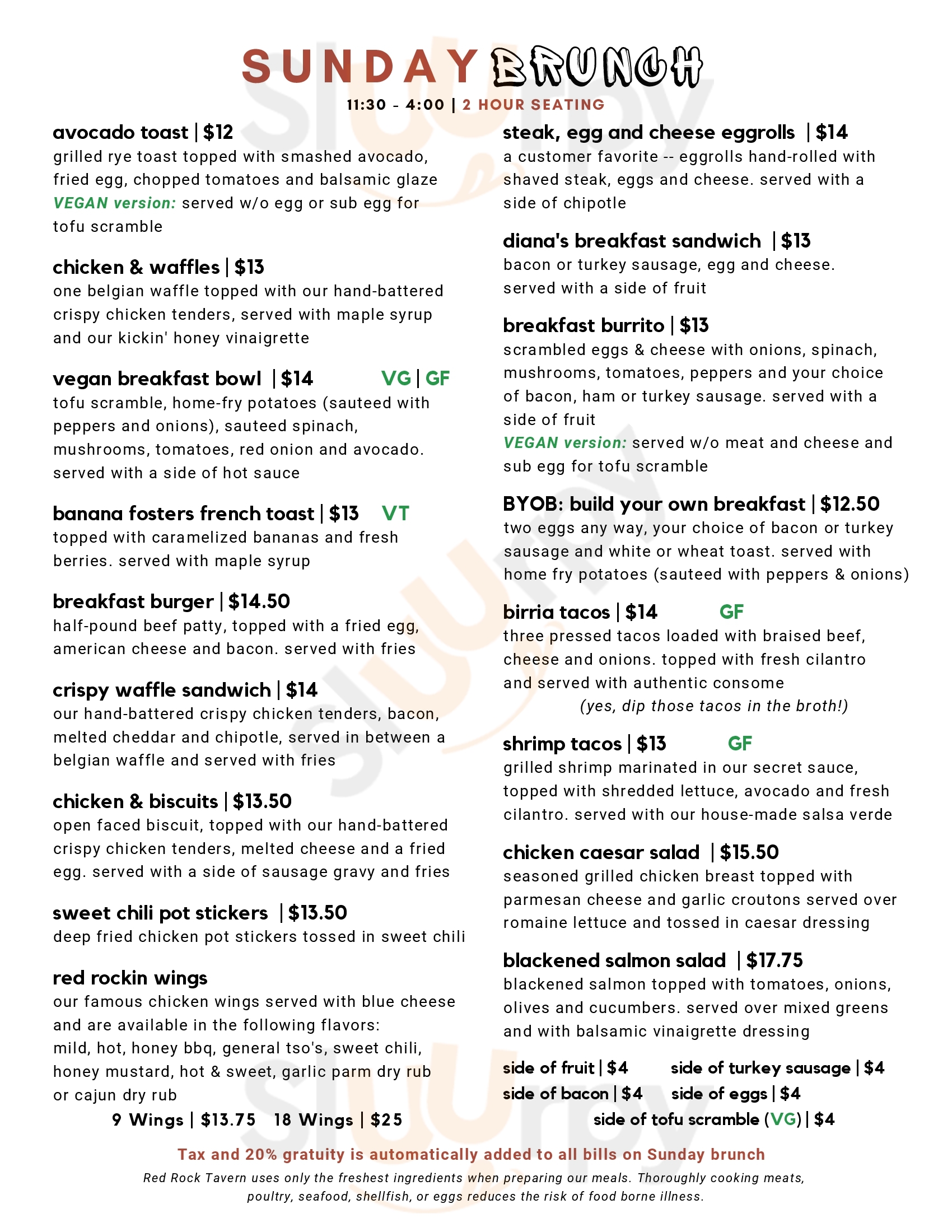 Main Menu - Red Rock Tavern