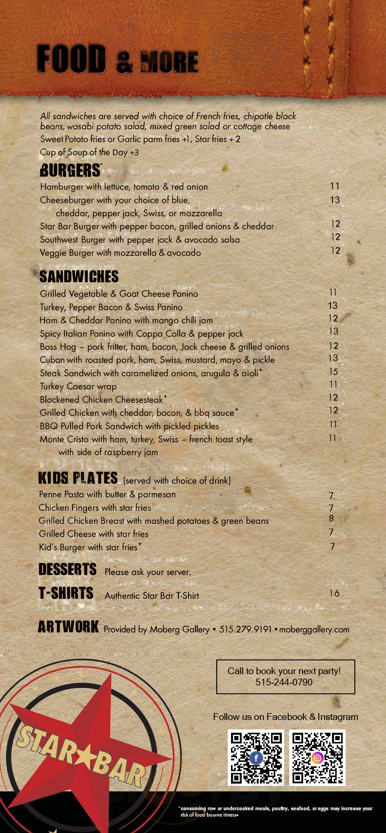 Starbar Des Moines Menu - 1