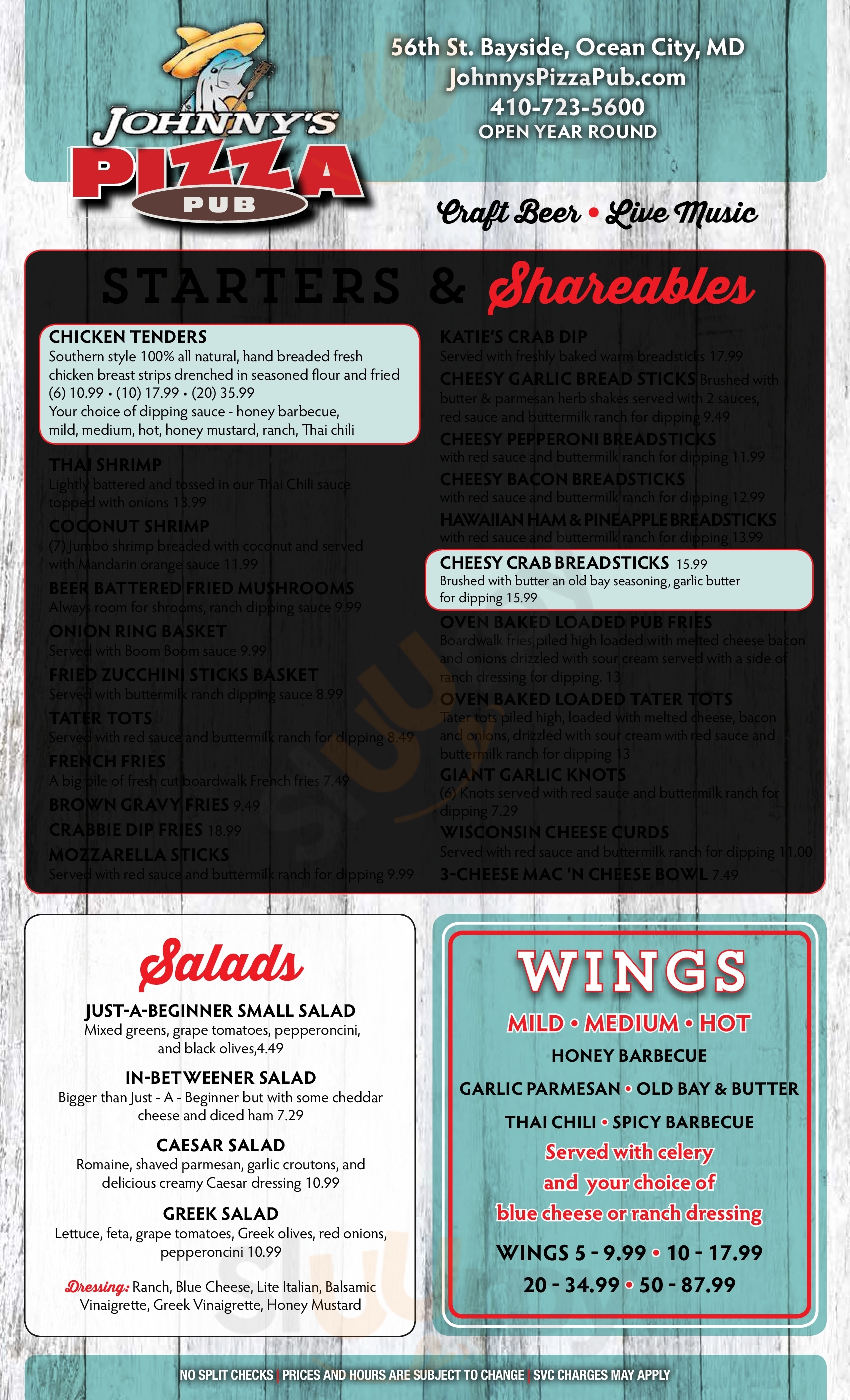 Johnny's Pizza & Pub Ocean City Menu - 1