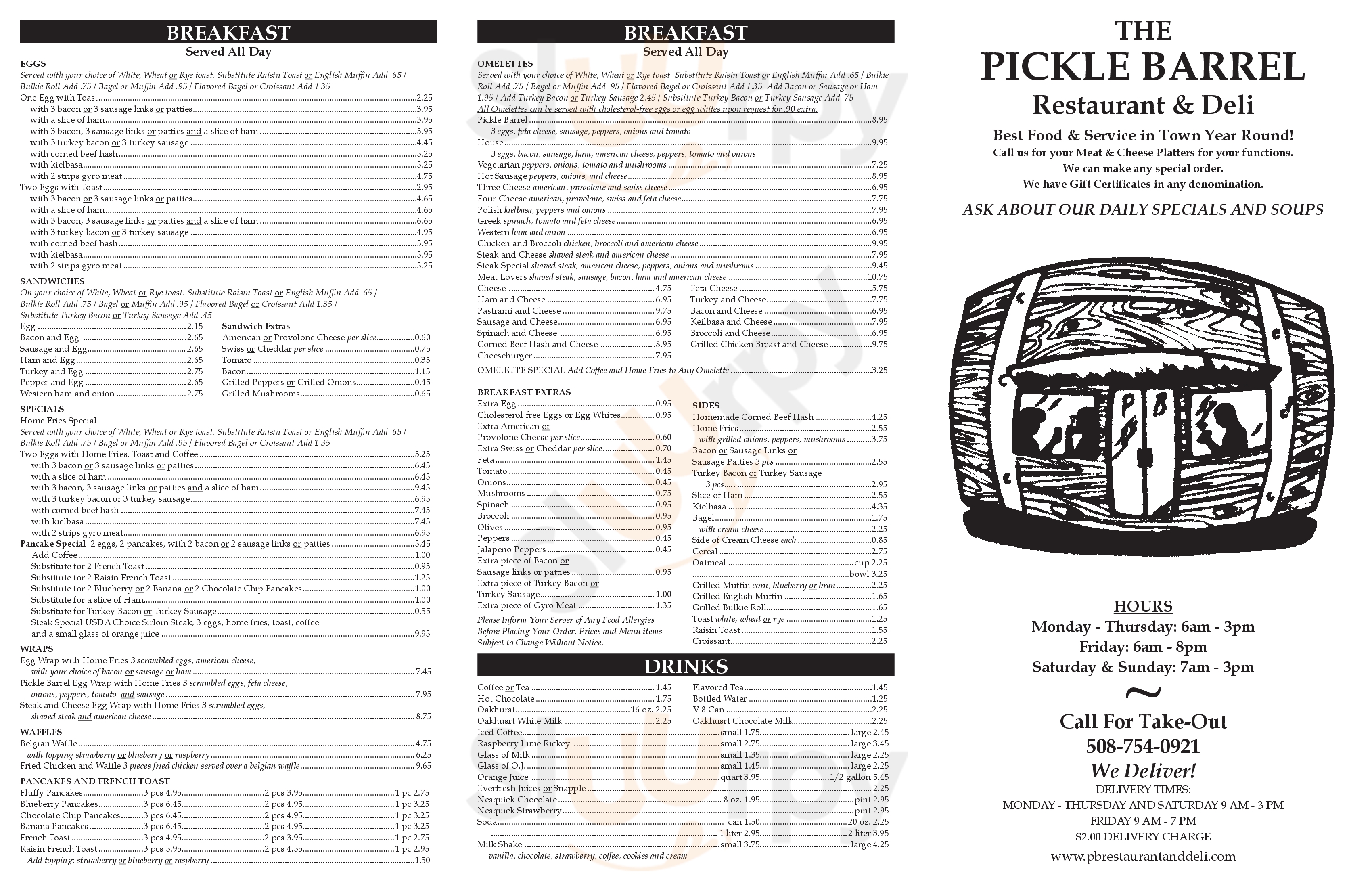 Pickle Barrel Restaurant And Deli Worcester Menu - 1