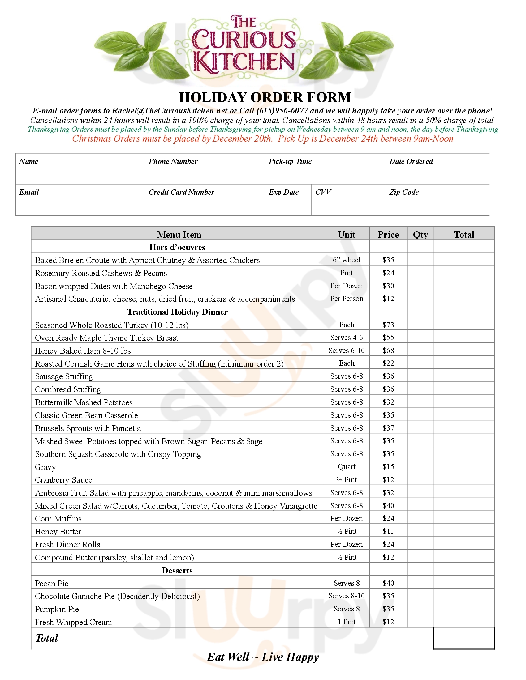 Main Menu - The Curious Kitchen