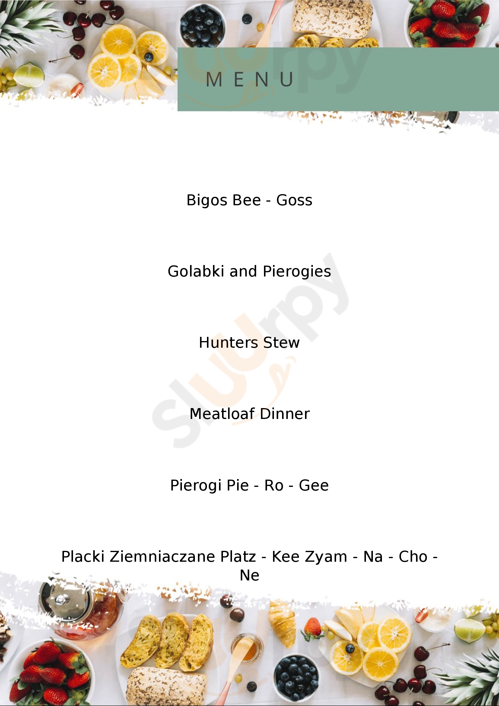 Menu Fuudies - Bogusha's Polish Restaurant & Deli