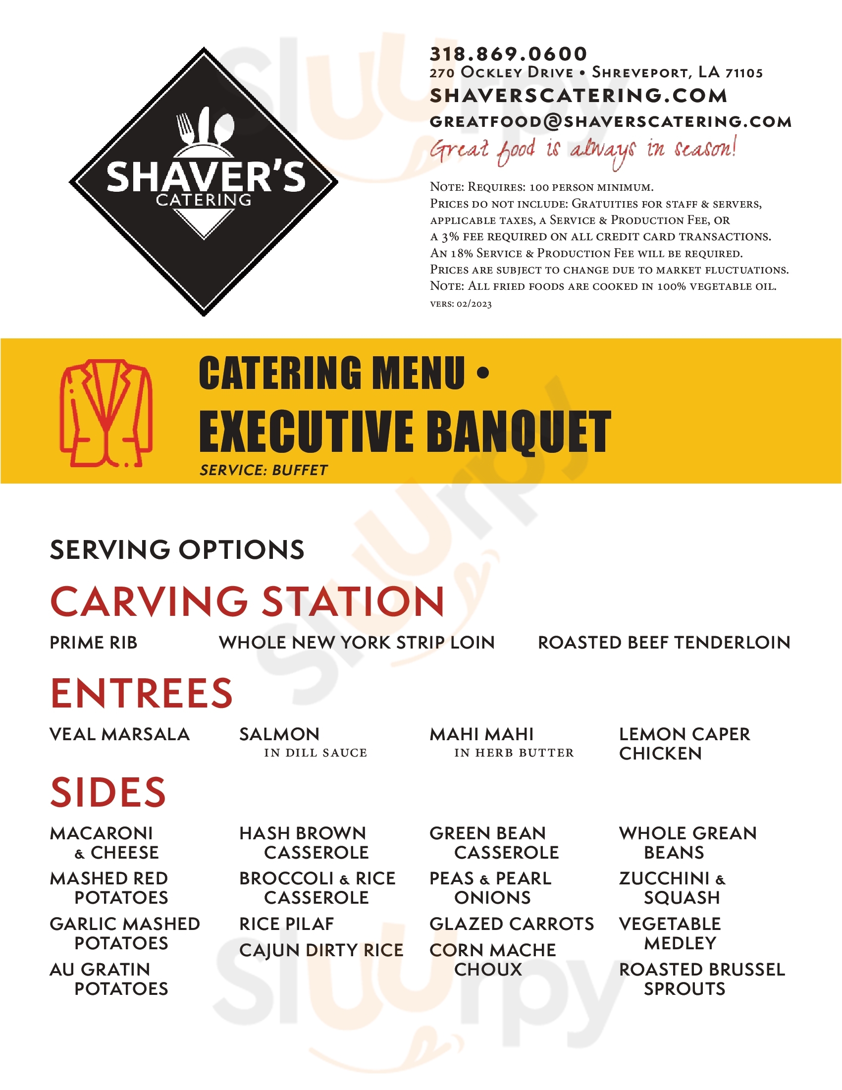 Main Menu - Shavers Catering