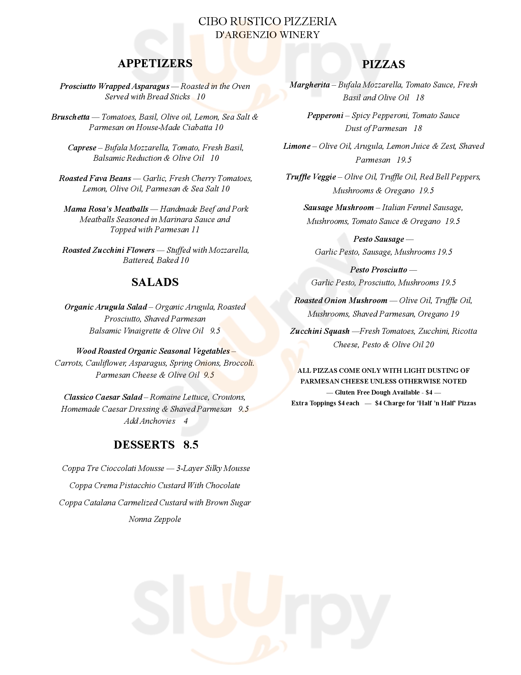 Main Menu - D'argenzio Winery