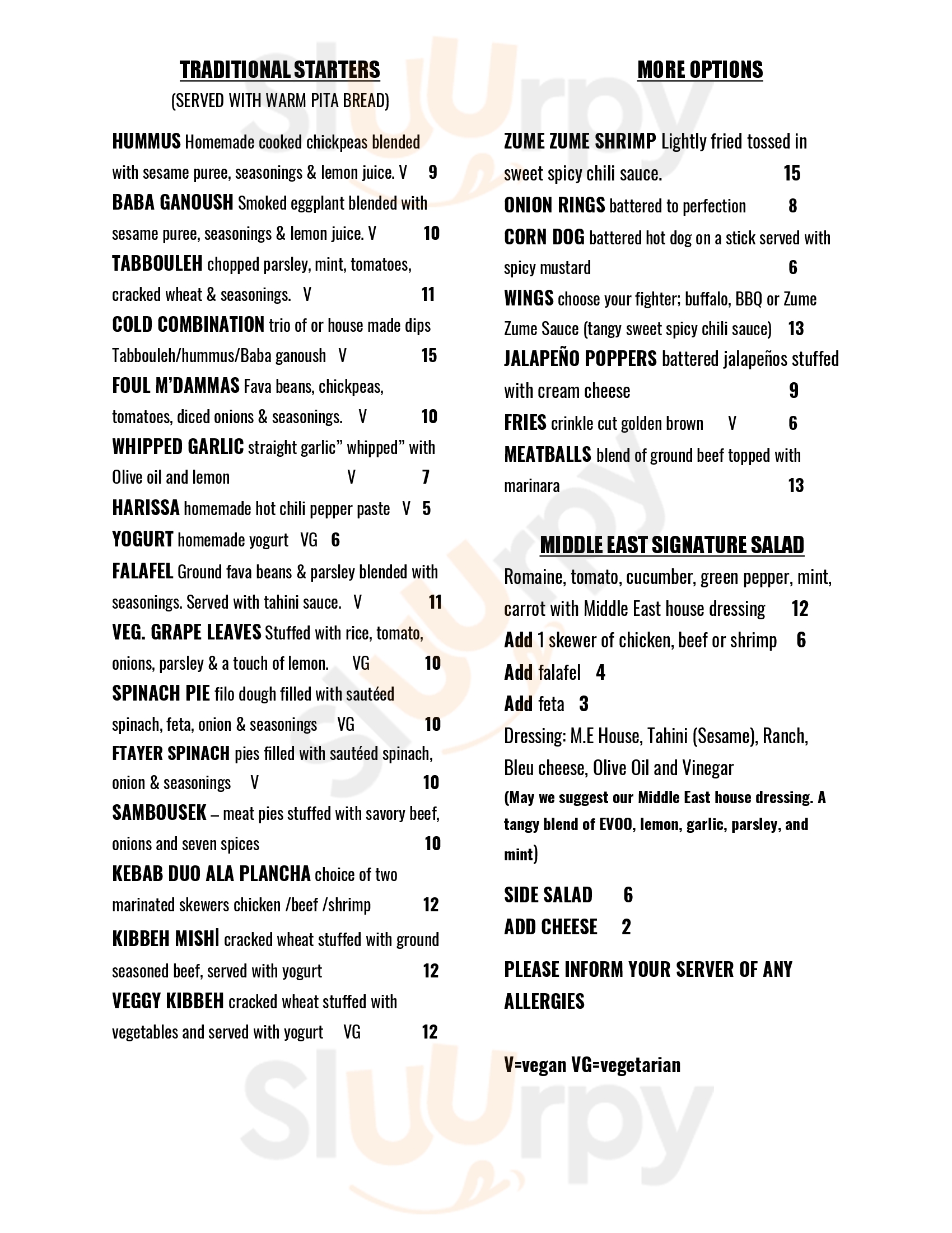 Main Menu - Middle East Cafe