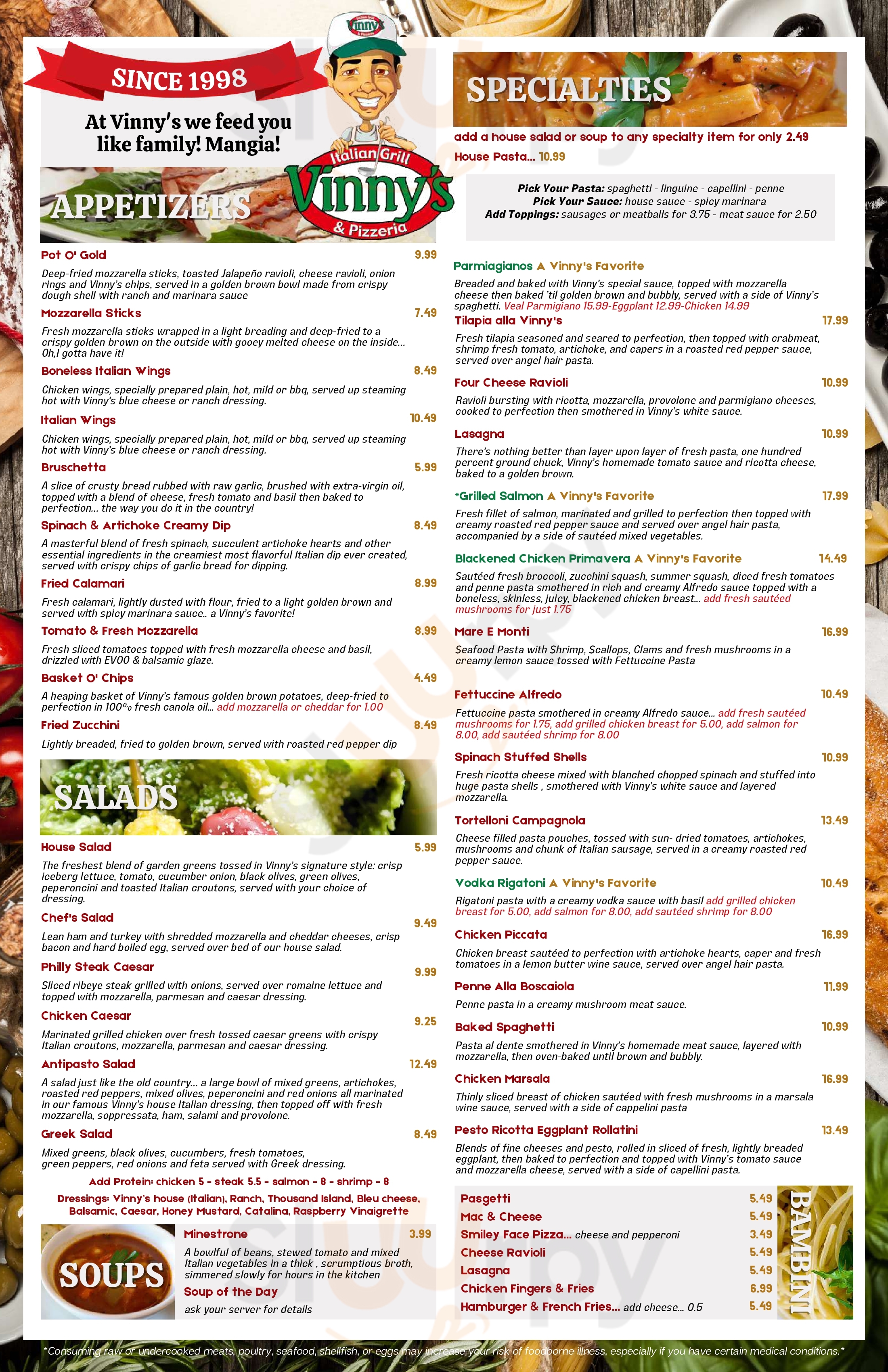 Vinny's Italian Grill & Pizzeria Fredericksburg Menu - 1