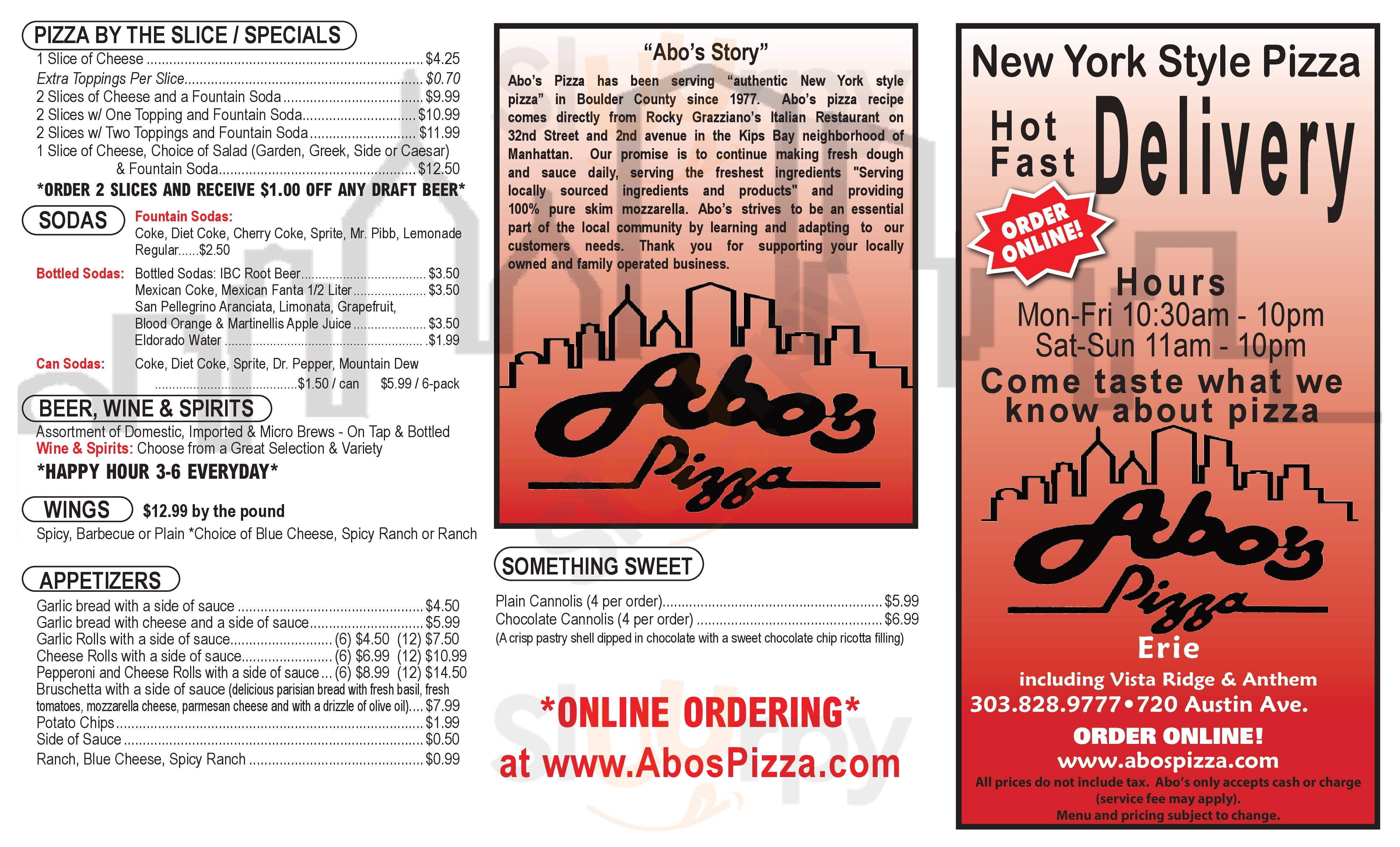 Main Menu - Abo's Pizza On The Hill