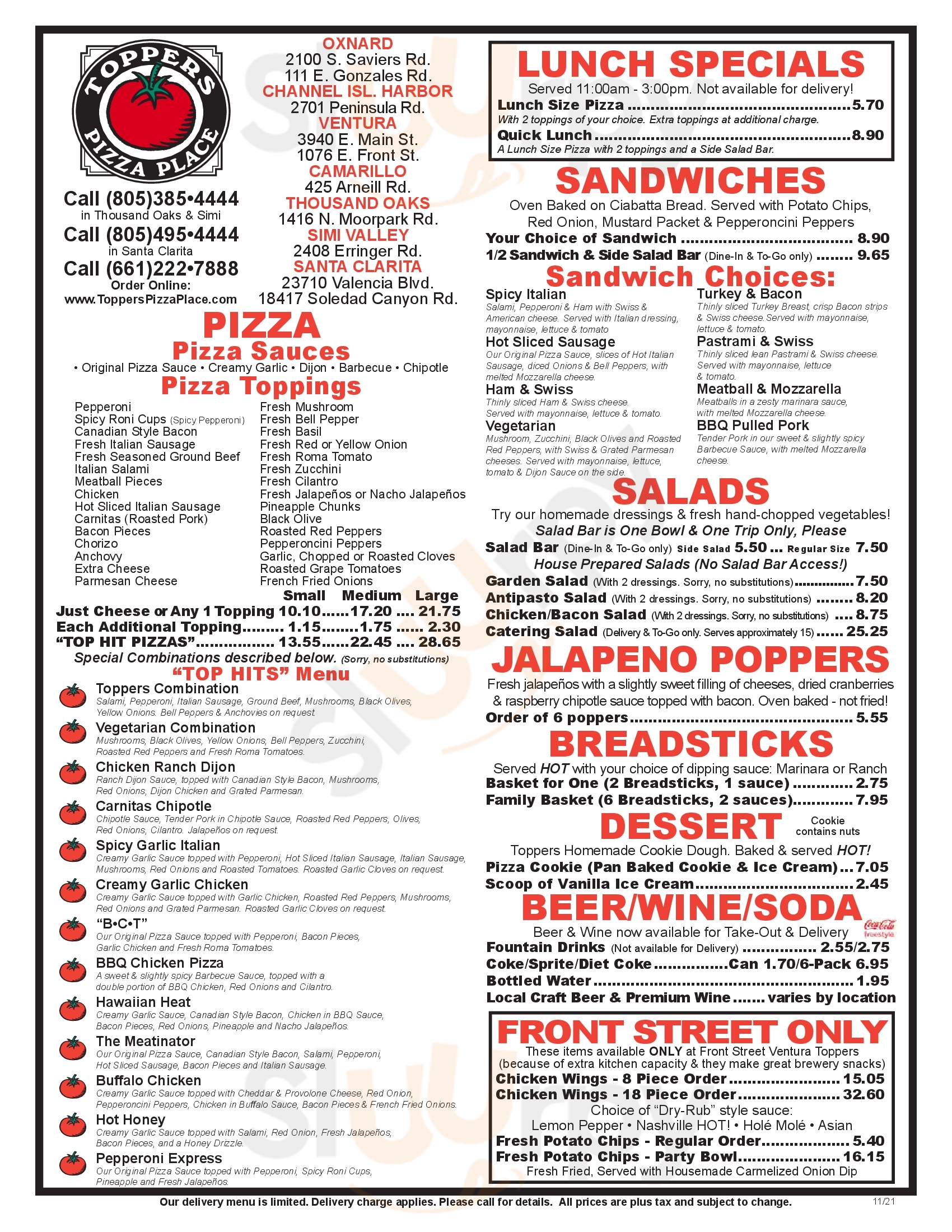 Main Menu - Grinders Deli & Pizzeria