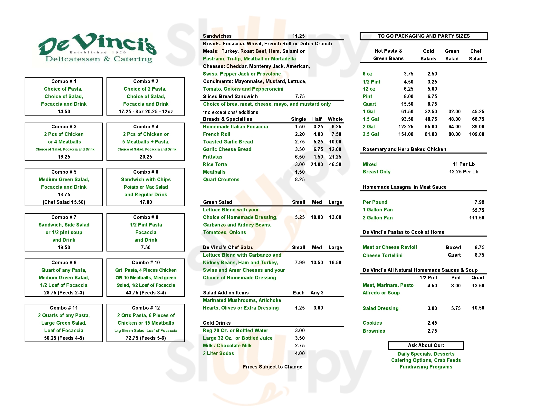 Main Menu - Da Vinci's Restaurant