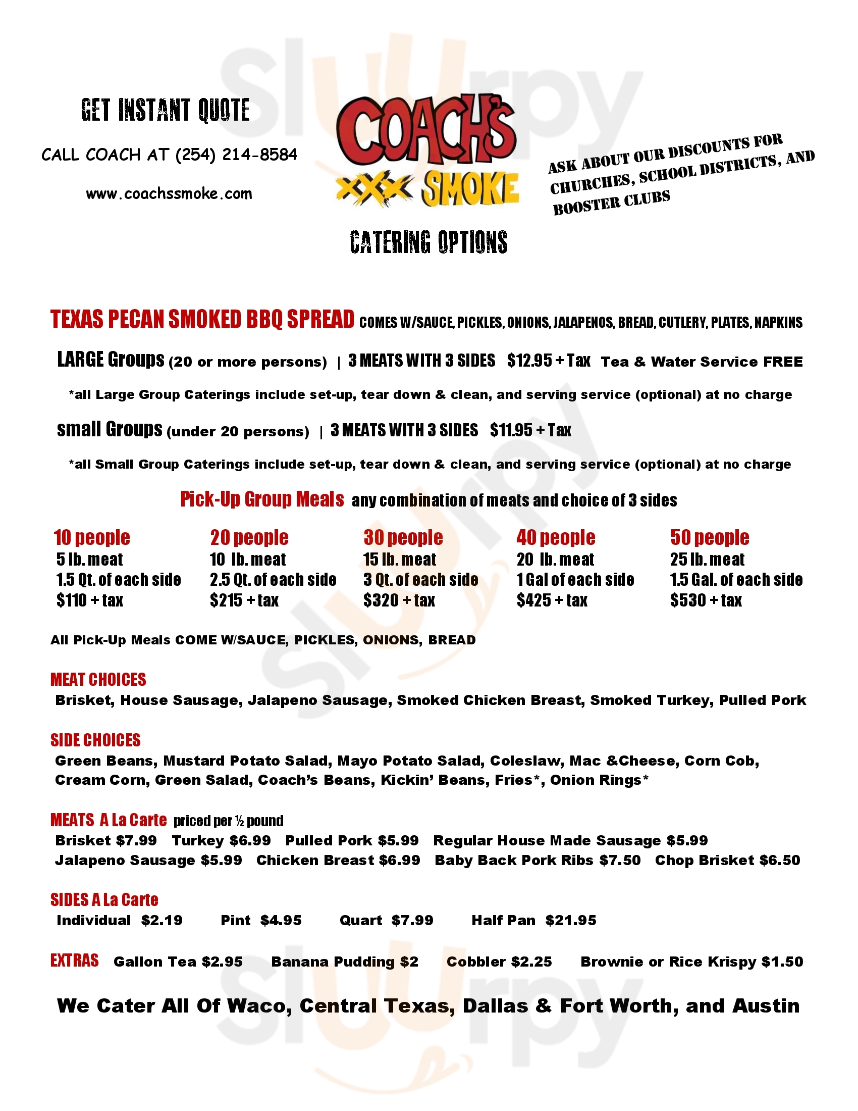 Coach's Smoke Waco Menu - 1