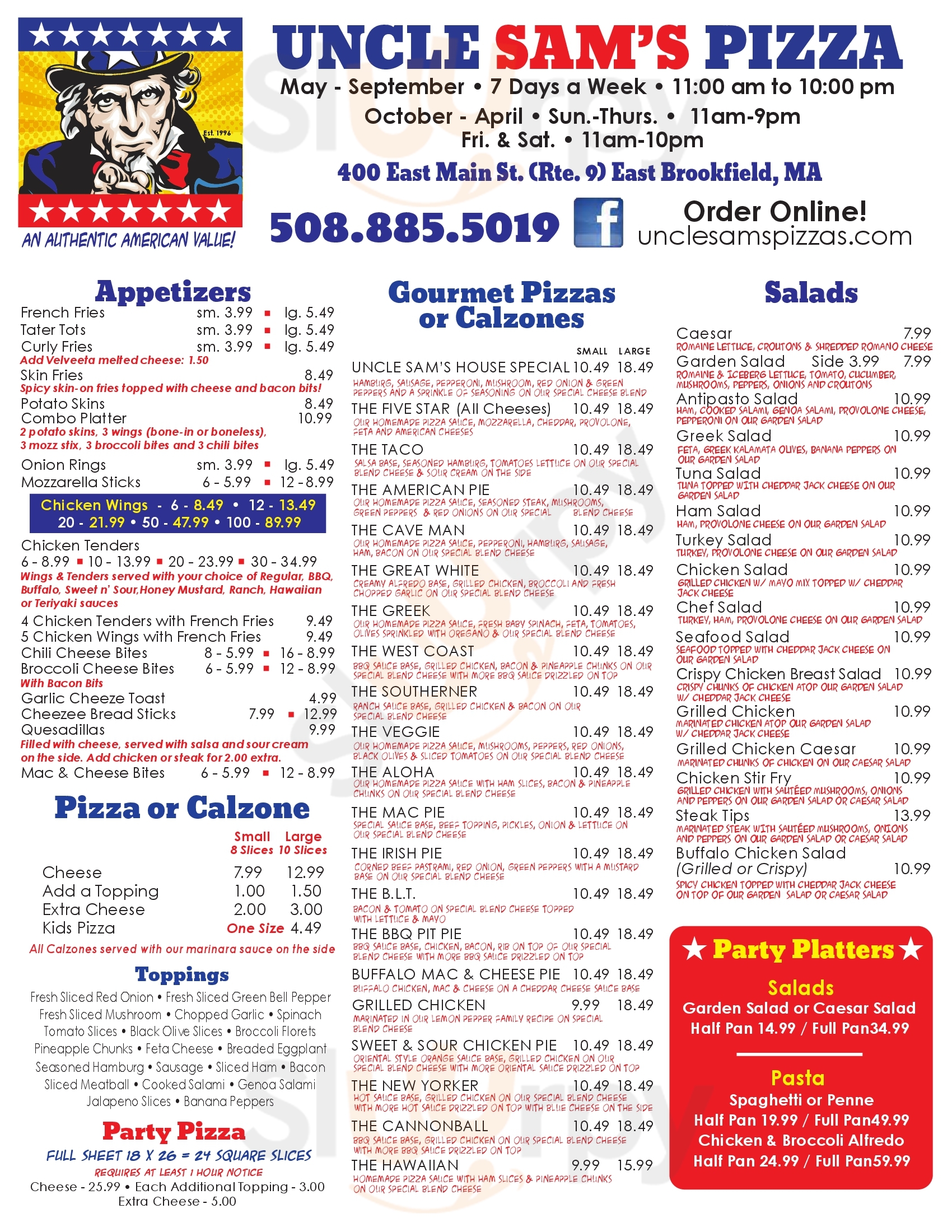 Main Menu - Uncle Sam's Pizza