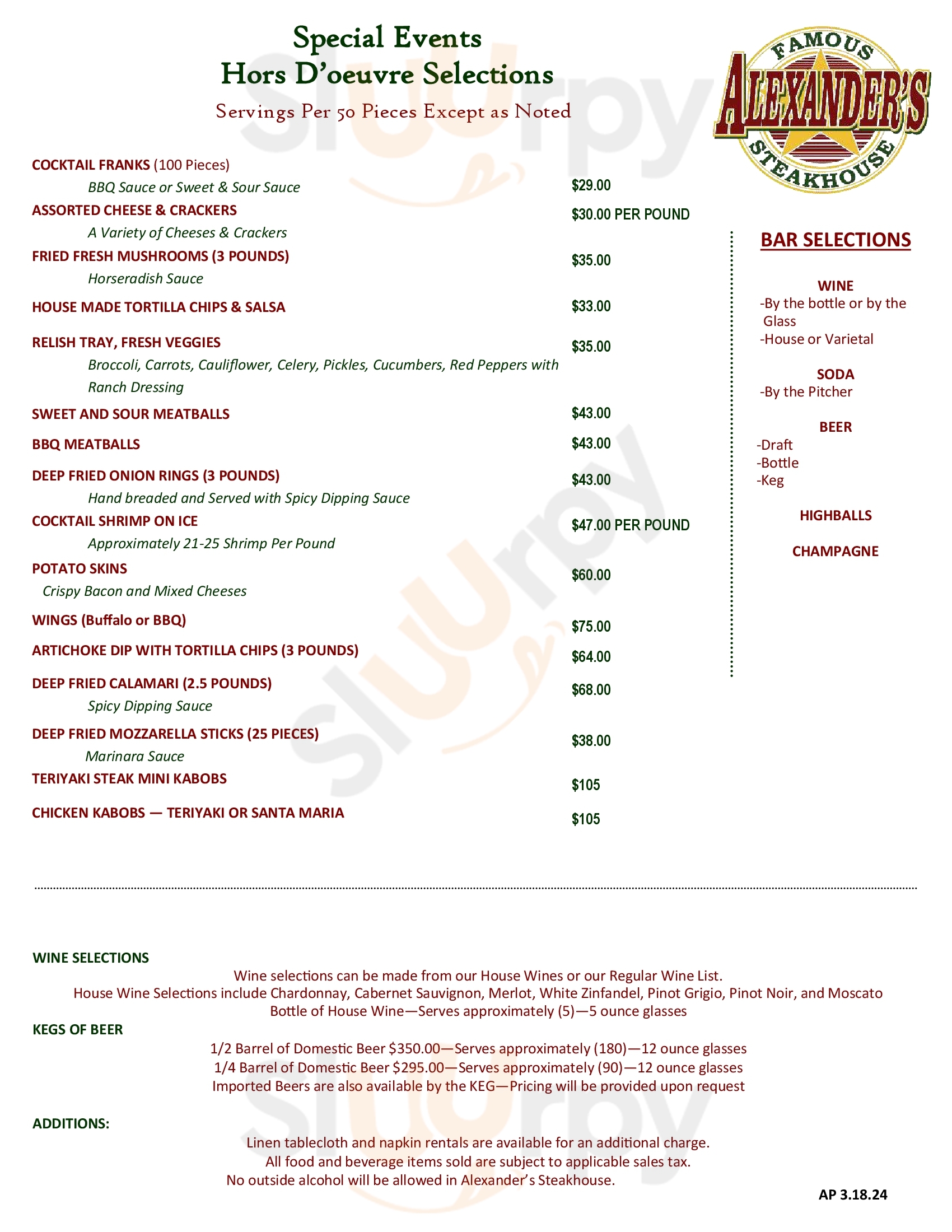 Main Menu - Alexander's Steakhouse