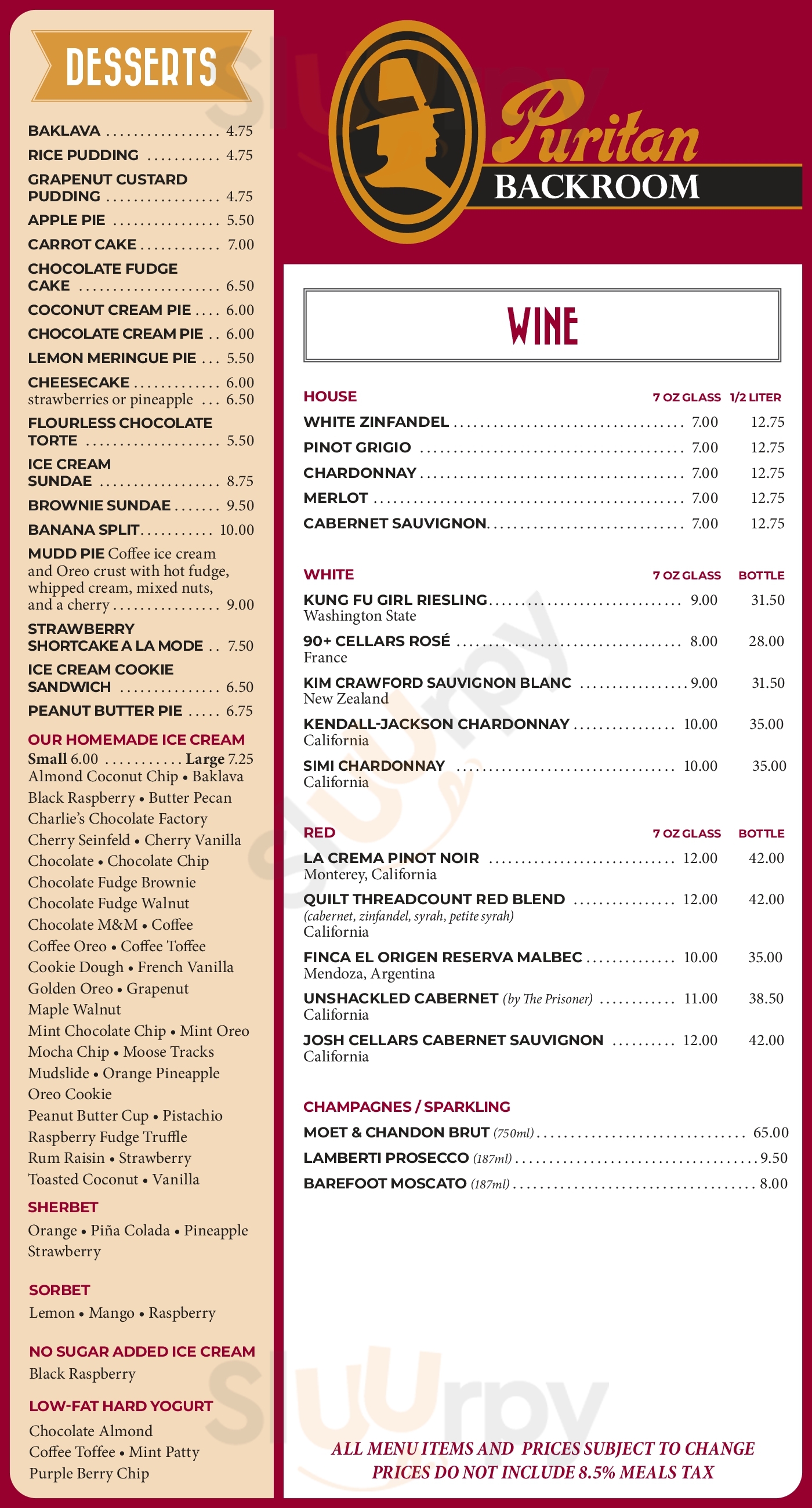 Main Menu - Puritan Backroom