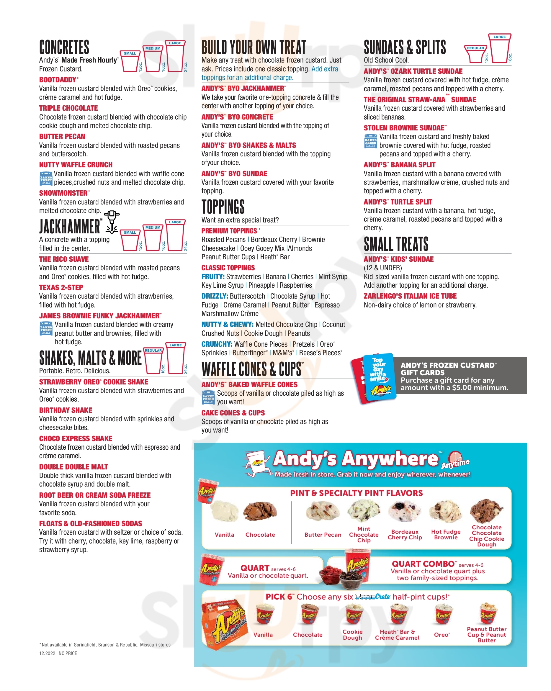 Main Menu - Andy's Frozen Custard (columbia South)