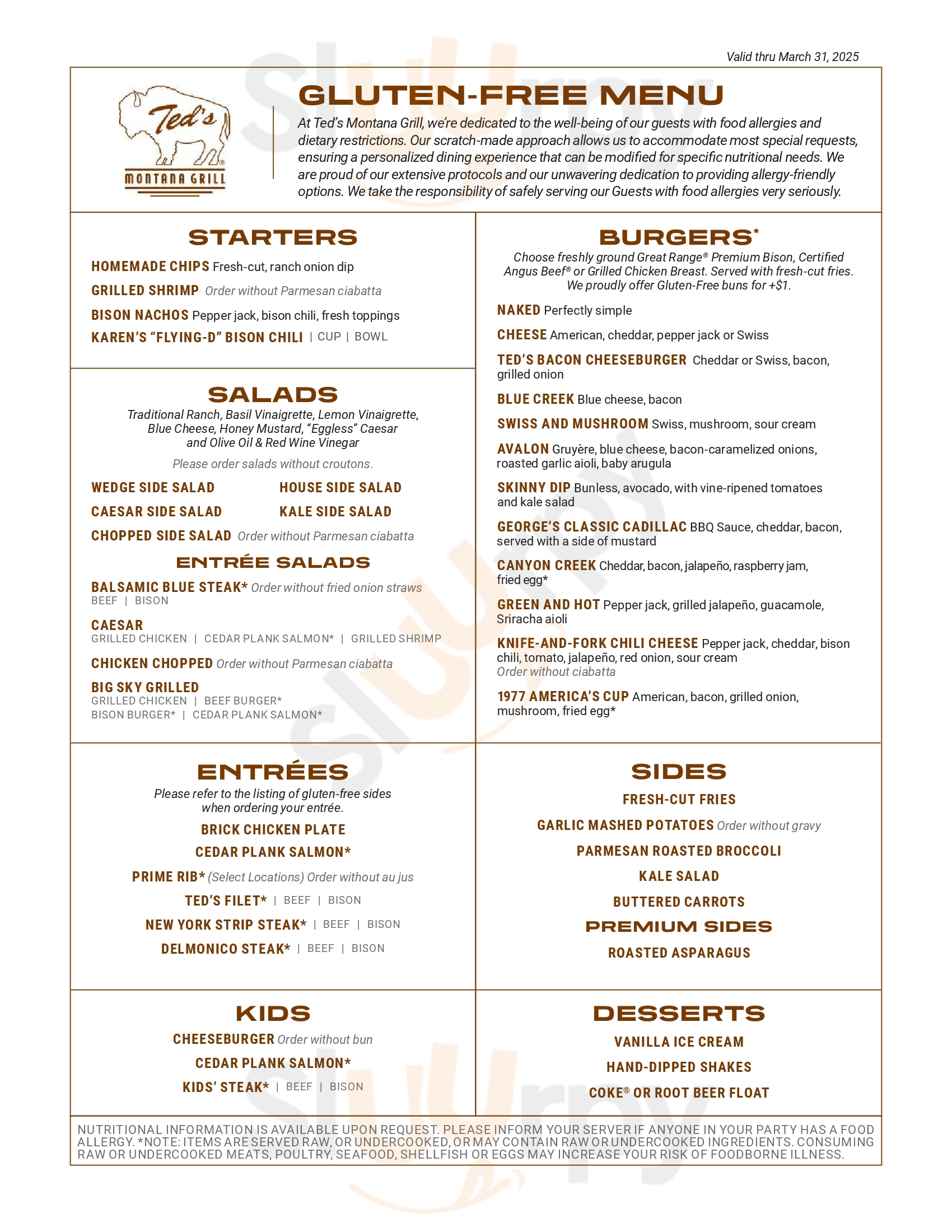 Ted's Montana Grill Decatur Menu - 1