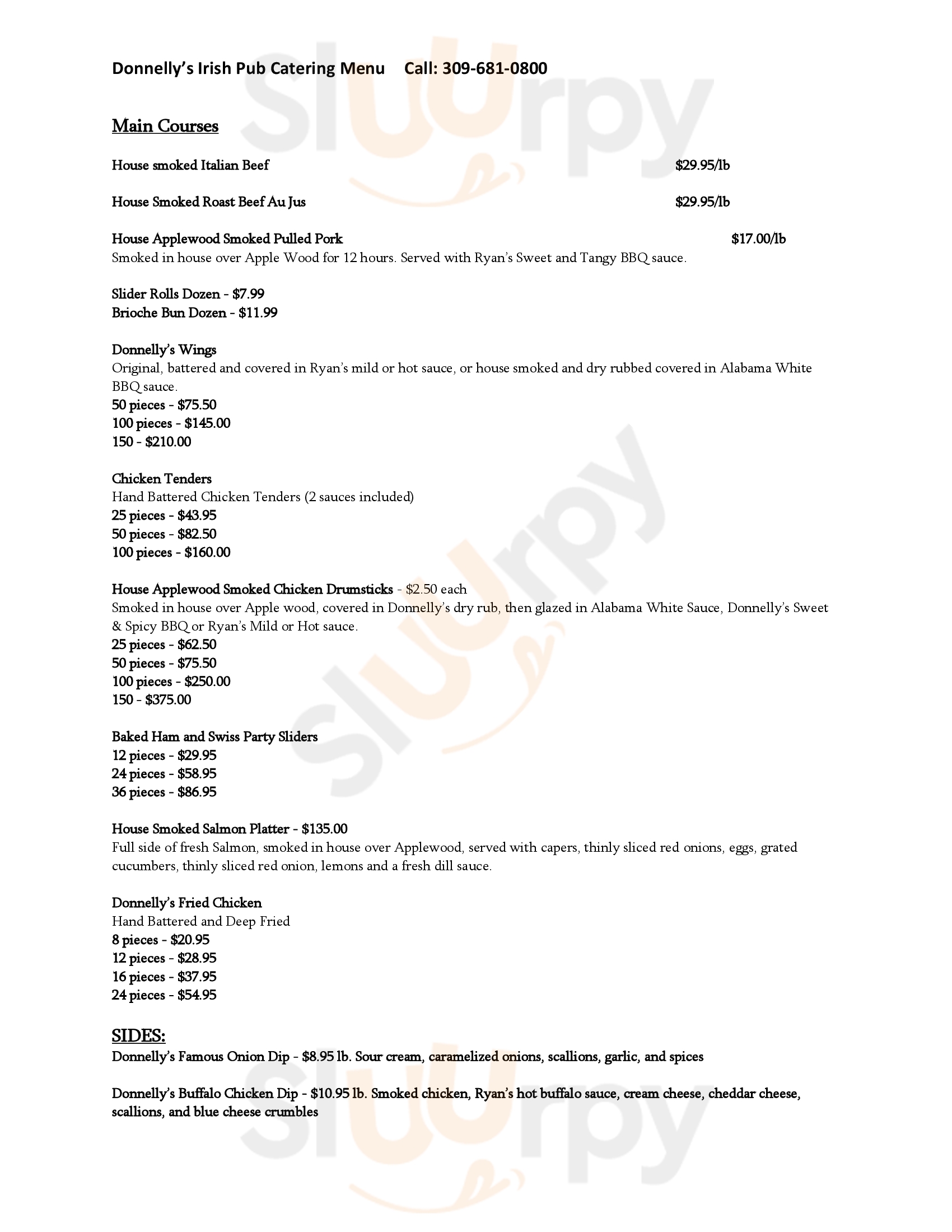 Main Menu - Donnelly's Irish Pub