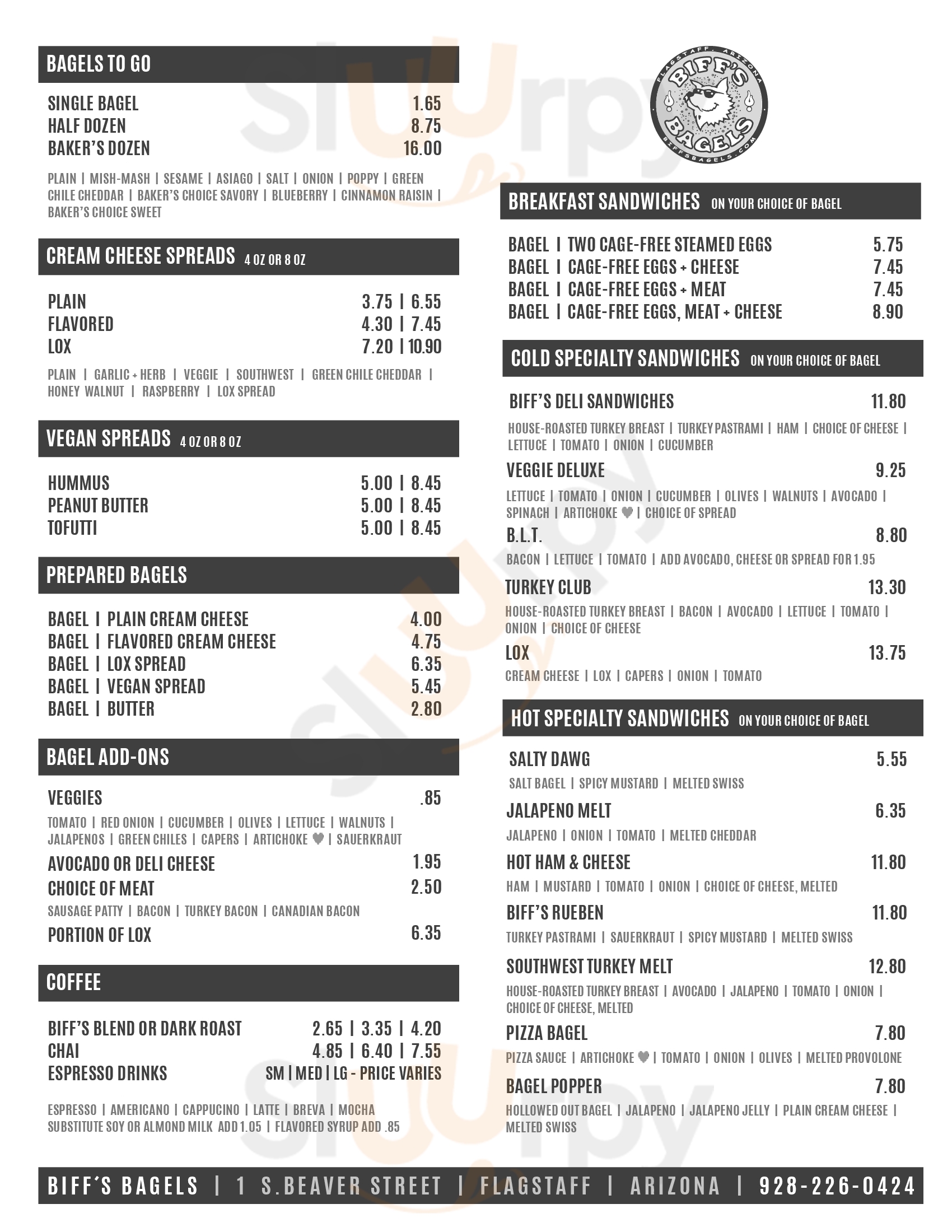 Main Menu - Biff's Bagels