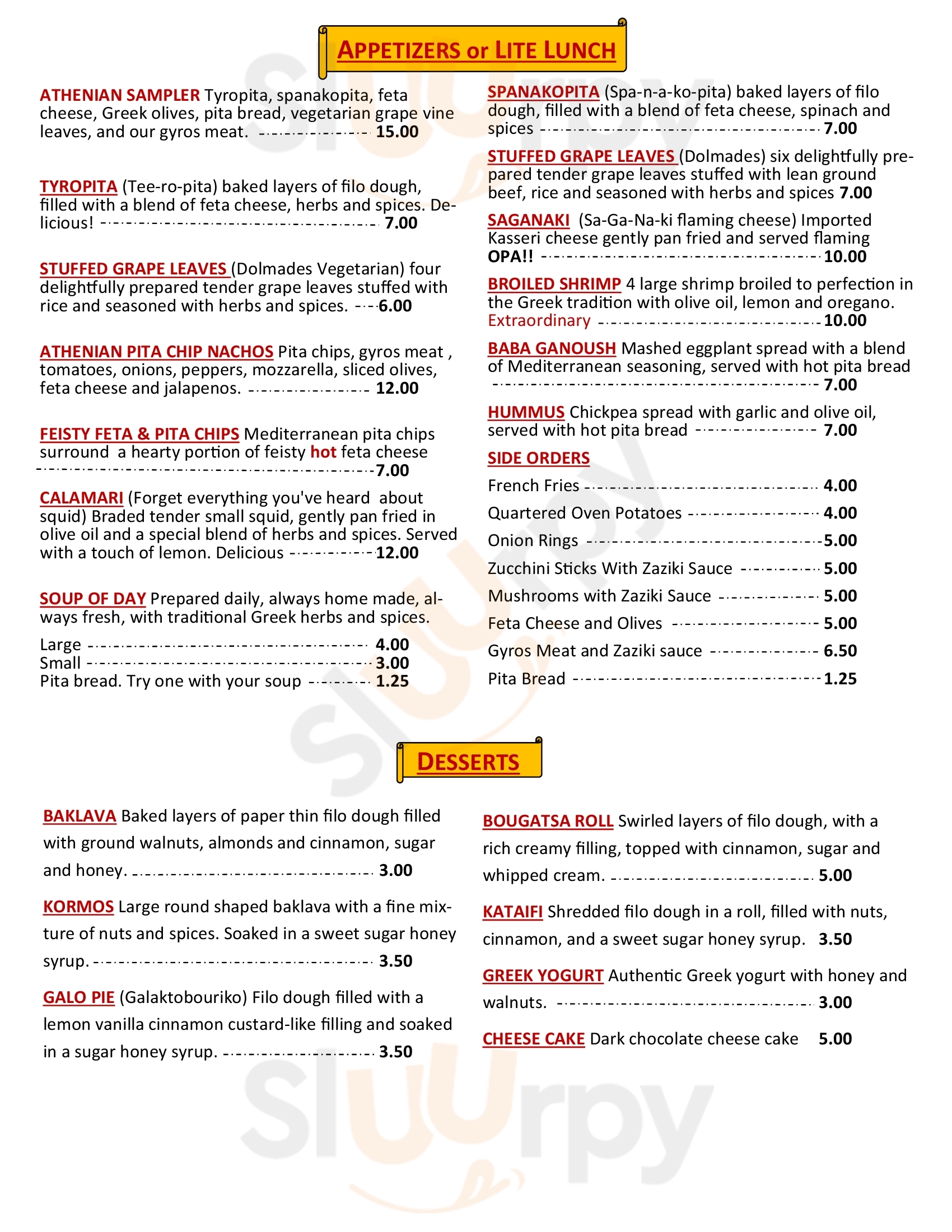 Athenian Greek Restaurant Billings Menu - 1