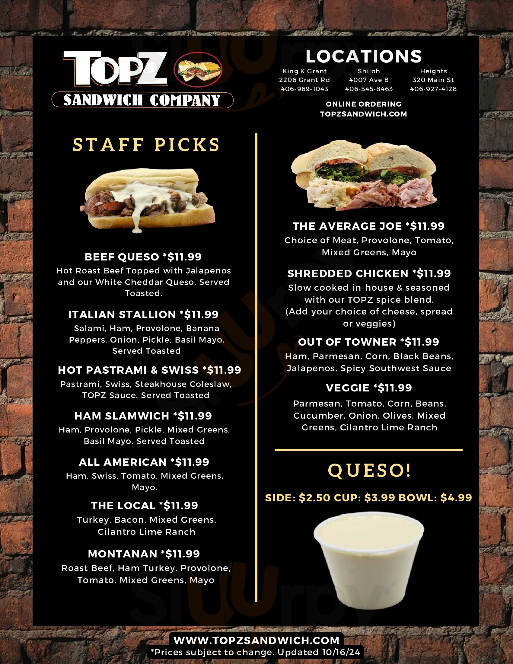 Main Menu - Topz Sandwich Company