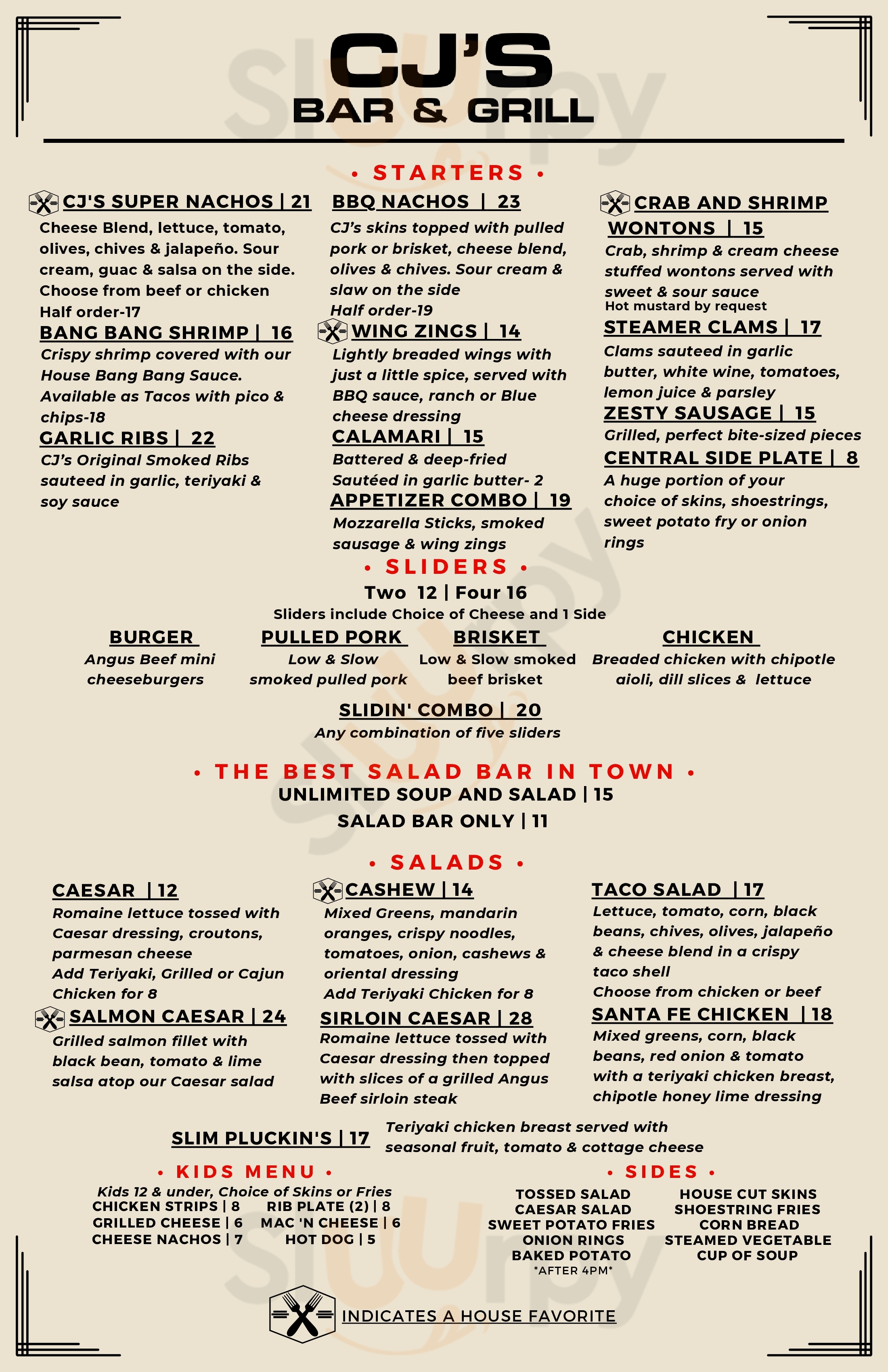 Main Menu - Cj's Bar & Grill