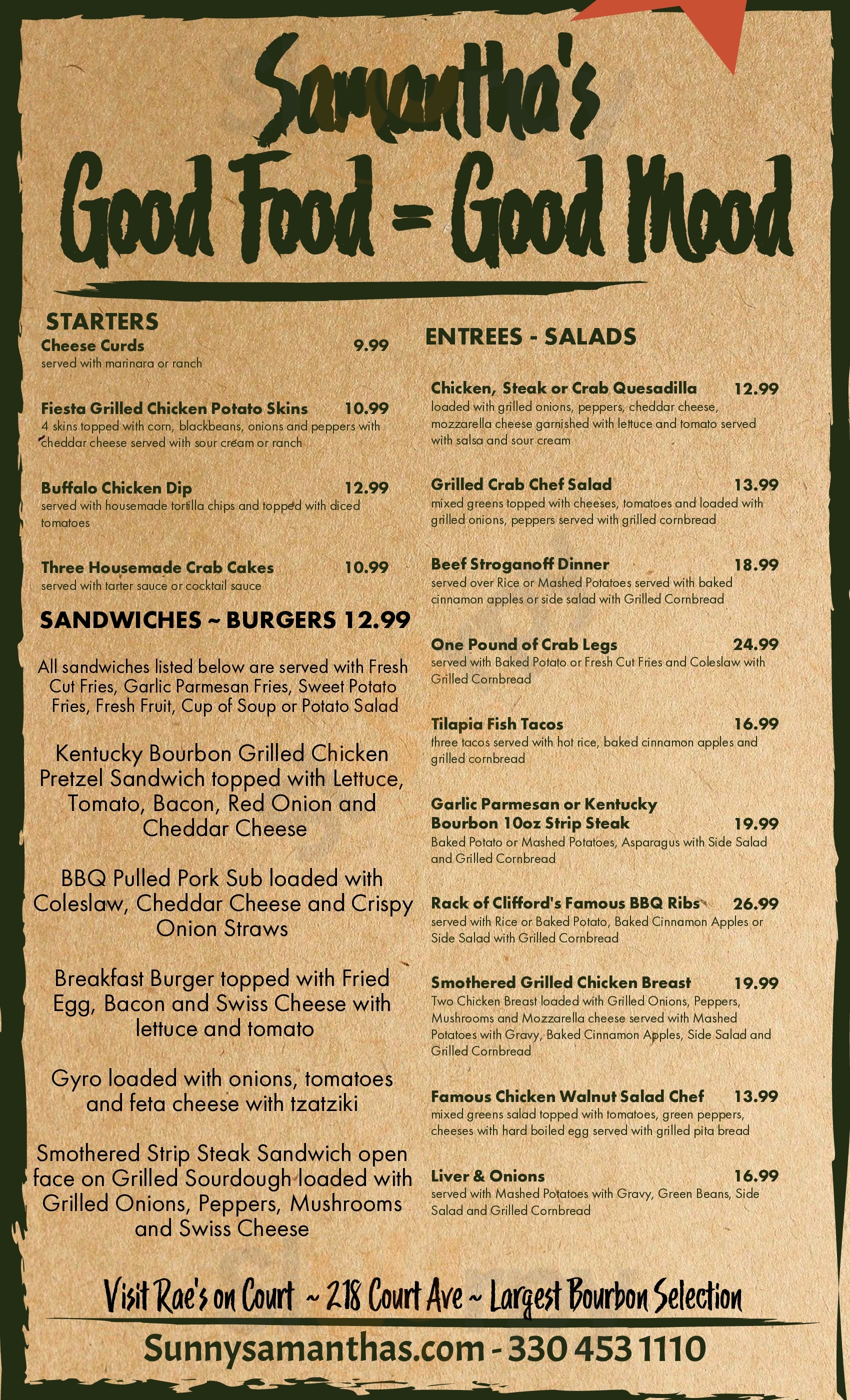 Samantha's Downtown Restaurant Canton Menu - 1