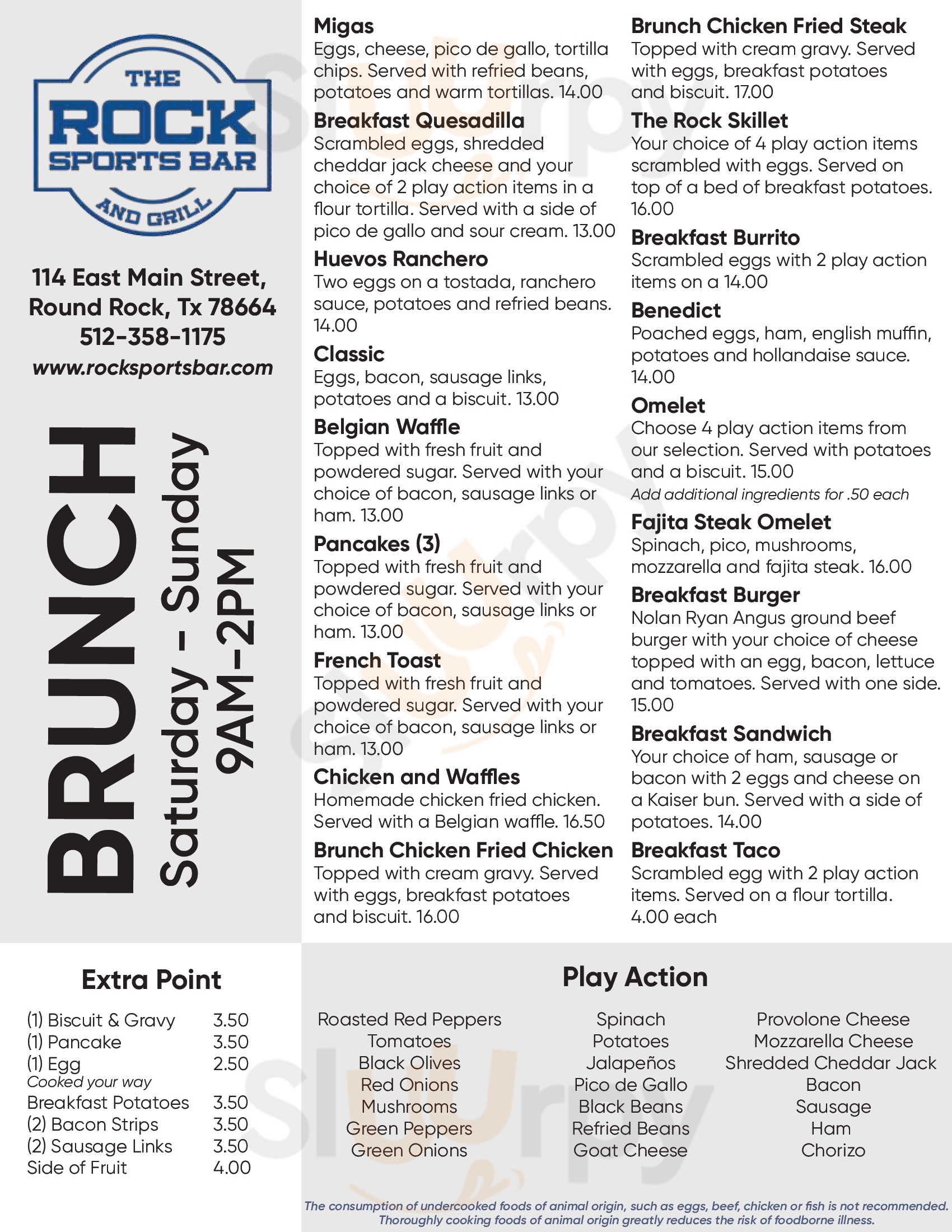 Main Menu - The Rock Sports Bar