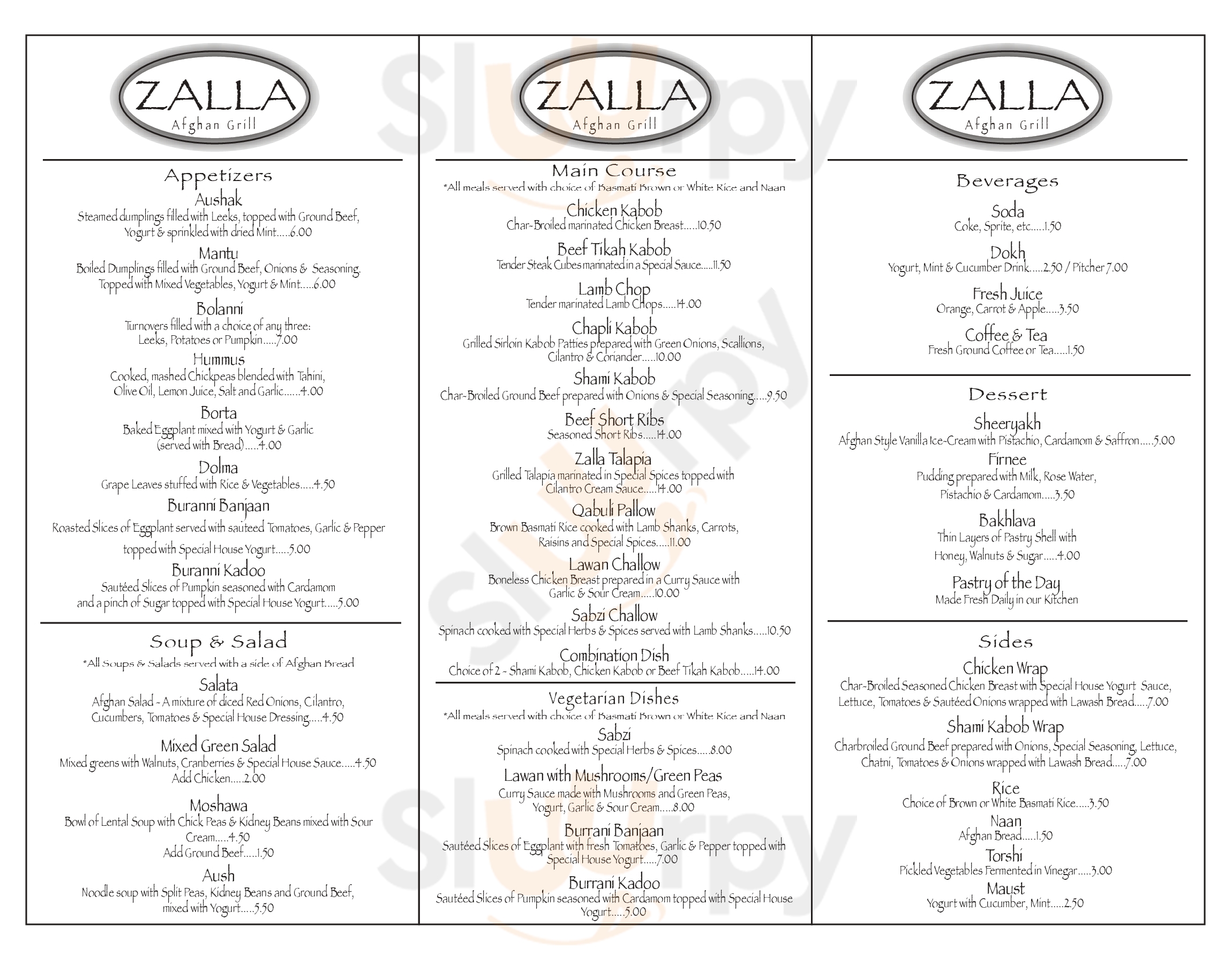 Zalla Afghan Grill Concord Menu - 1