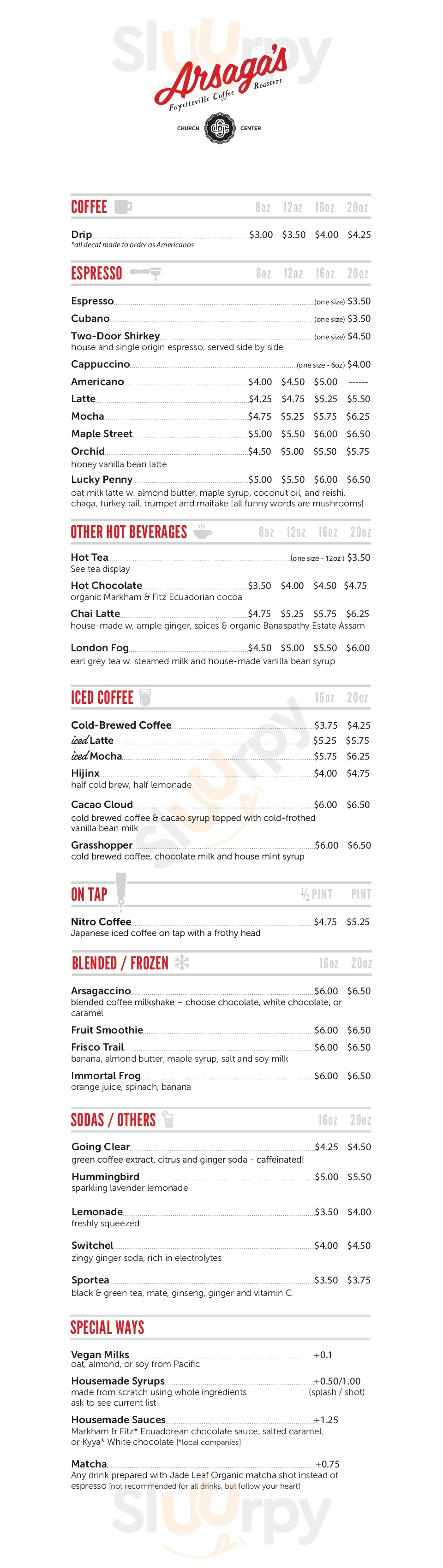 Main Menu - Arsaga's Espresso Cafe