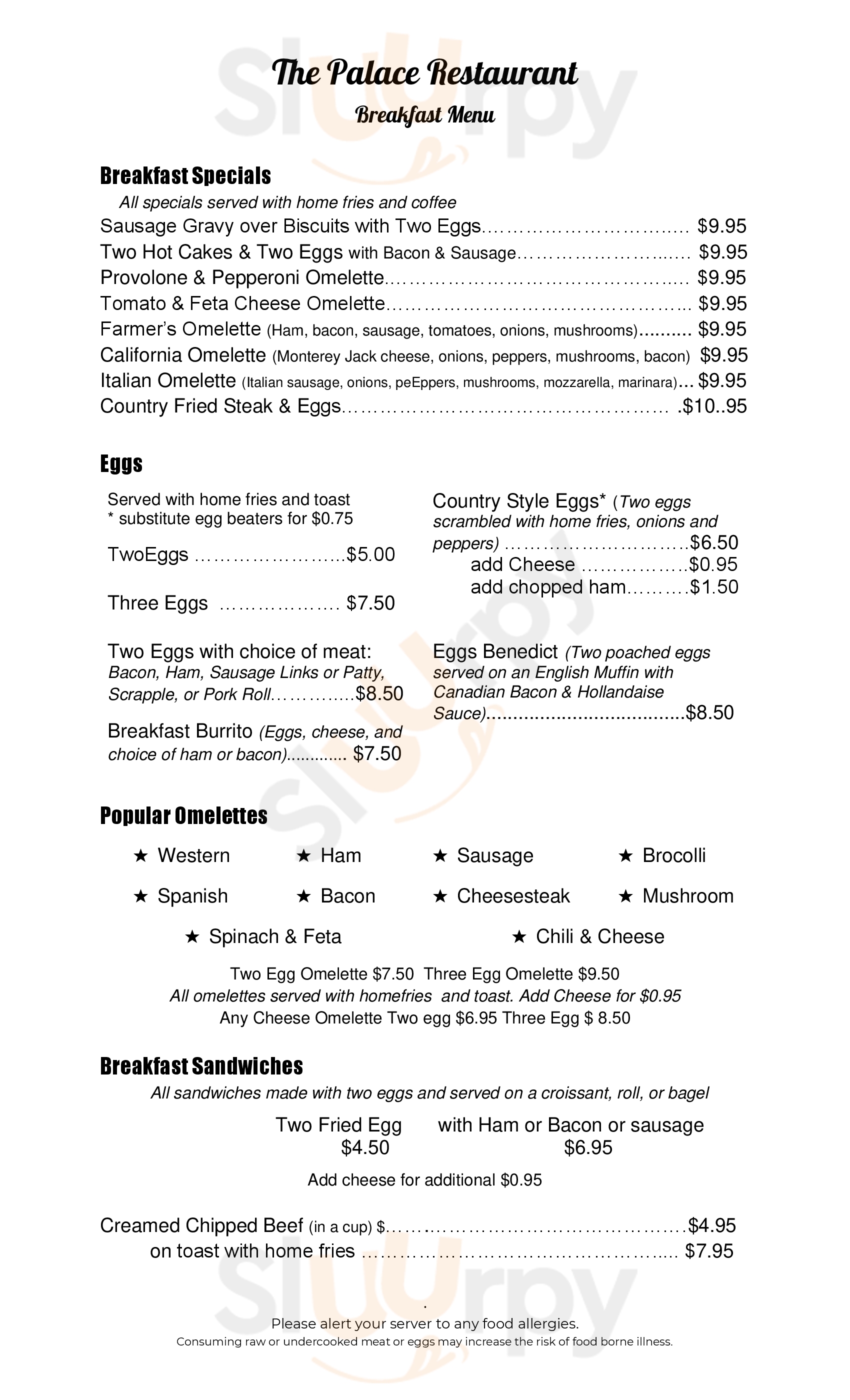 Main Menu - Palace Diner And Restaurant