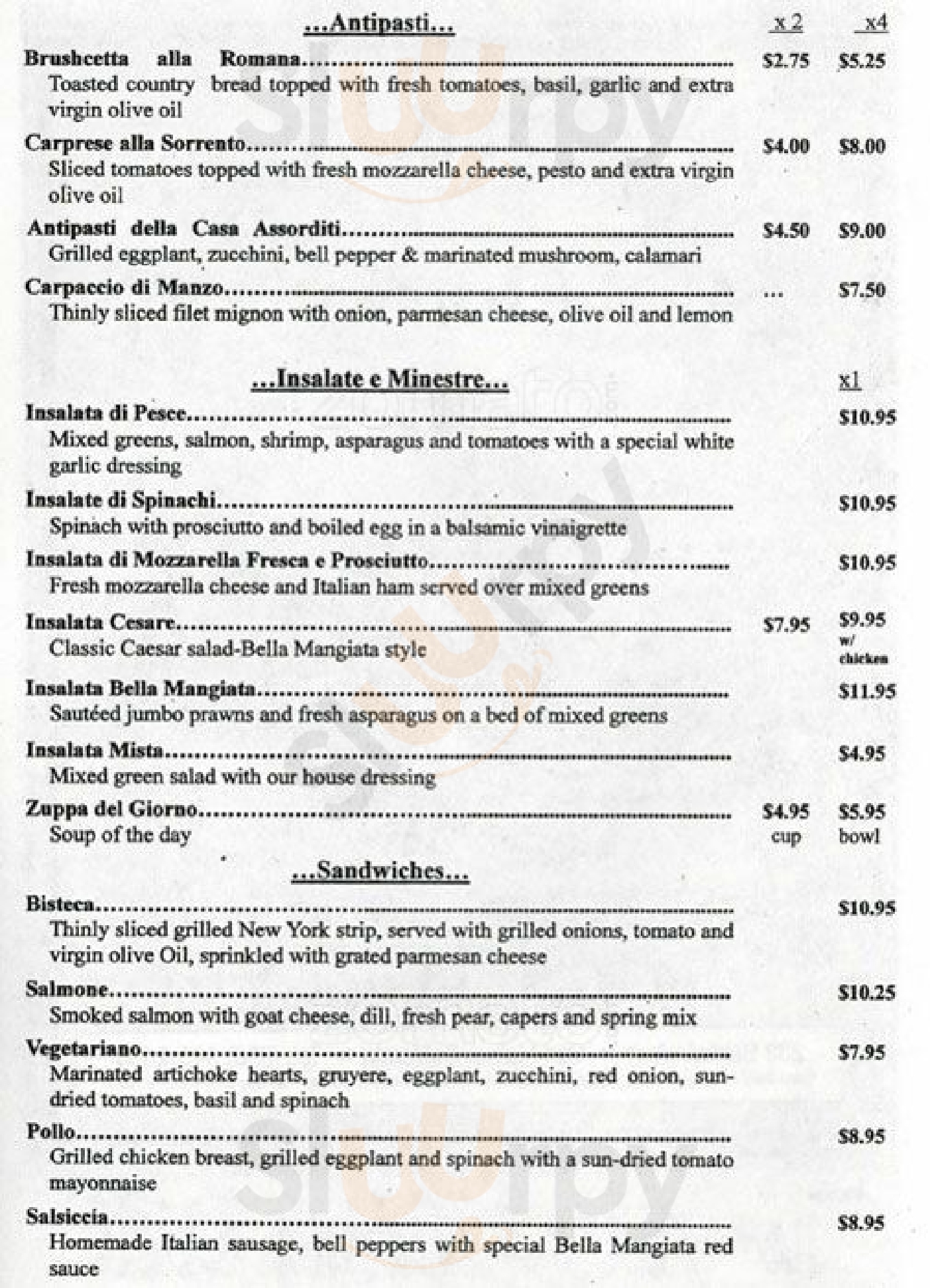 Main Menu - Bella Mangiata Caffe