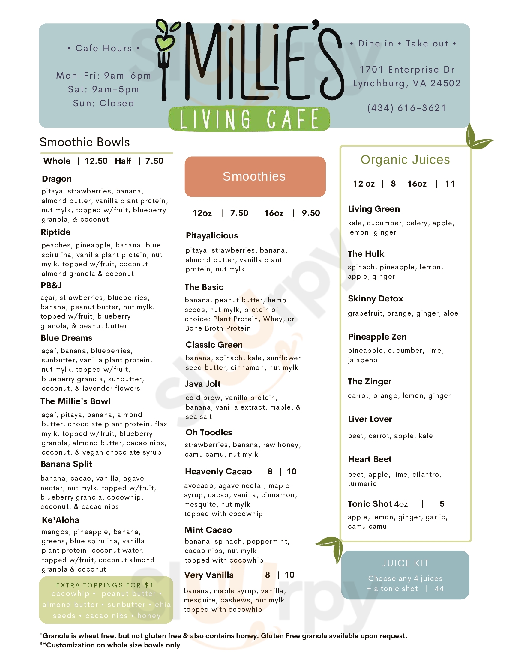 Millie's Living Cafe Lynchburg Menu - 1