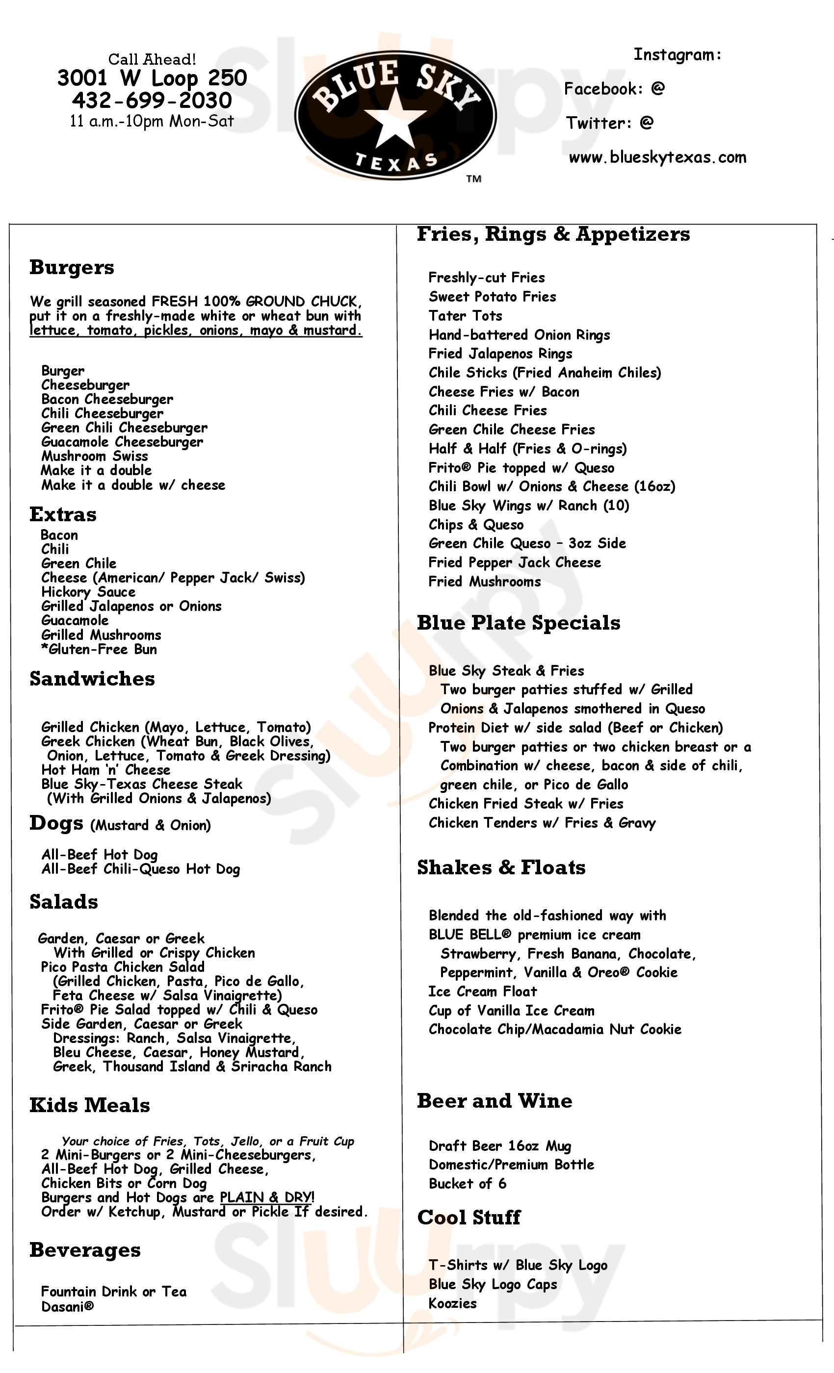 Blue Sky Abilene Menu - 1