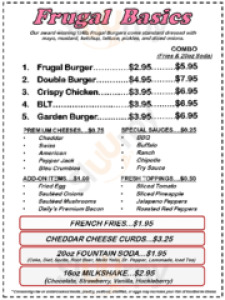 Frugals menu