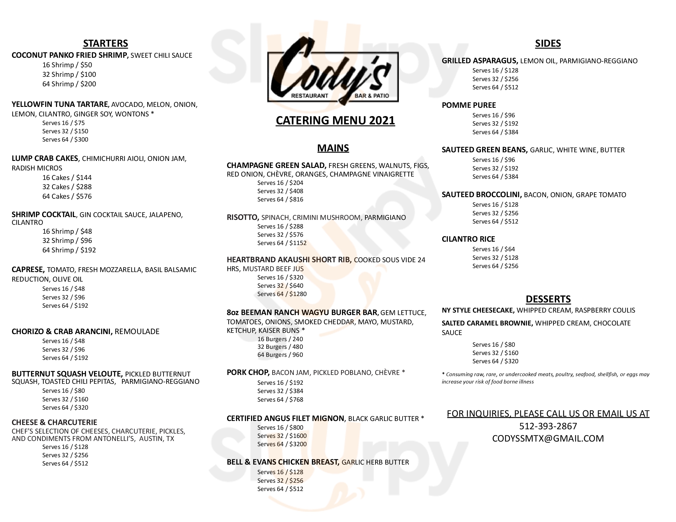 Cody's Restaurant Bar & Patio San Marcos Menu - 1