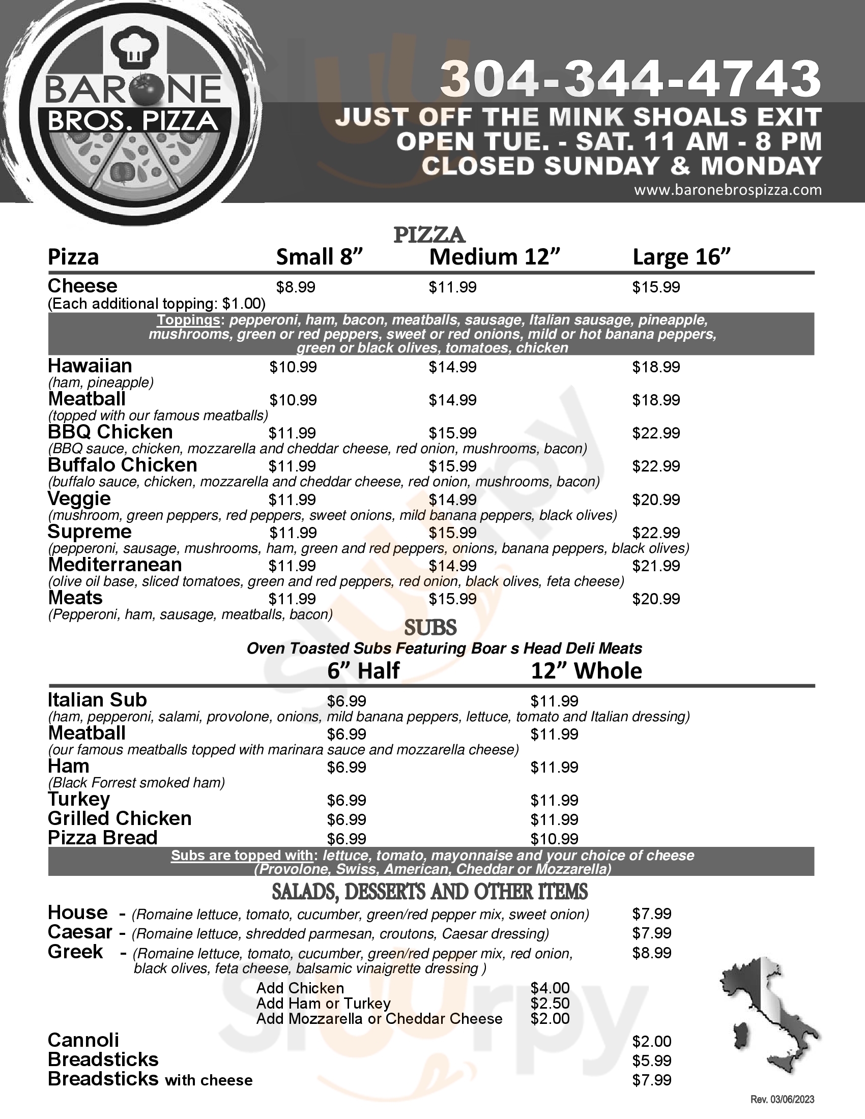 Main Menu - Barone Bros Pizza