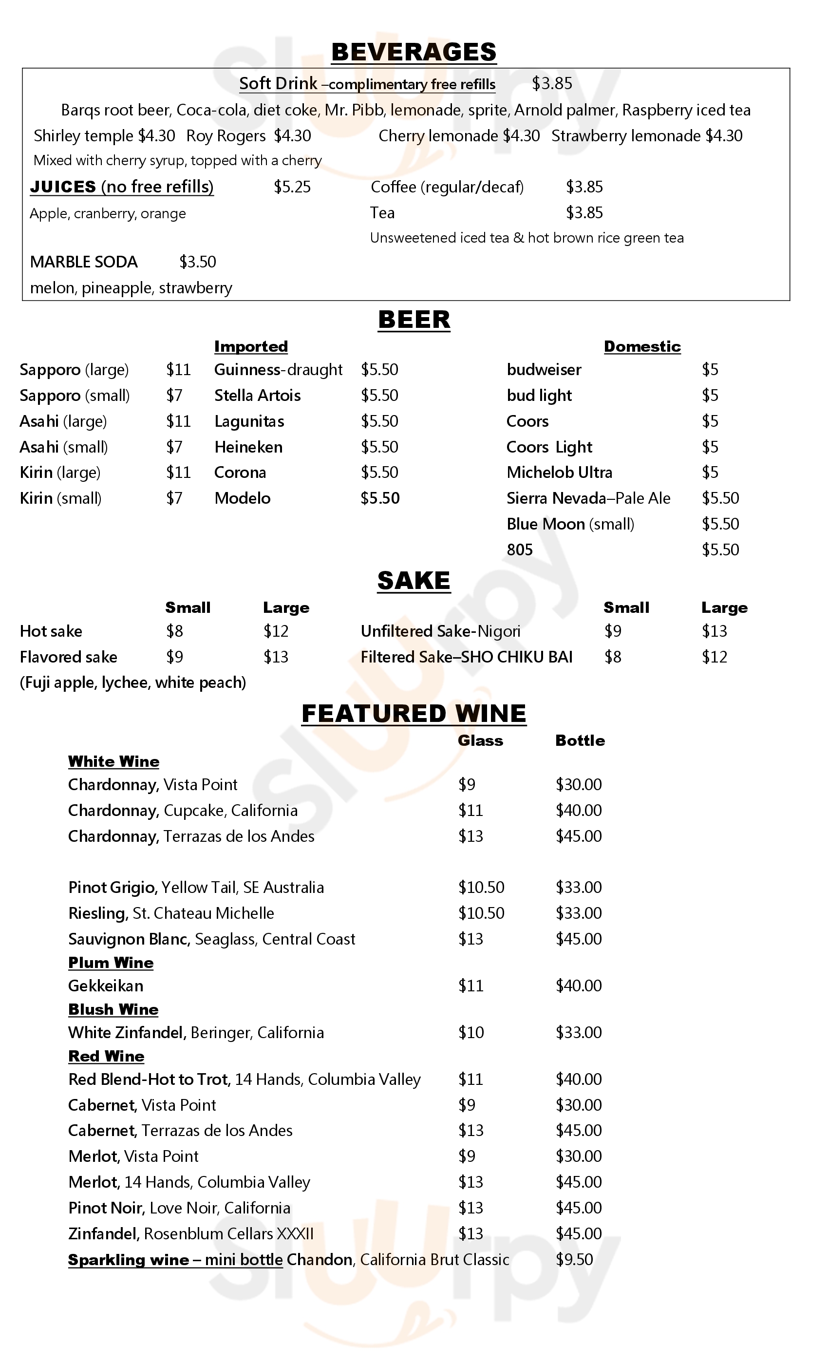 Main Menu - Tokyo Steak House