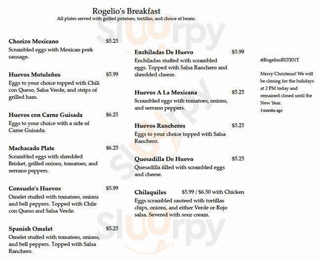 Rogelio's Restaurant San Marcos Menu - 1