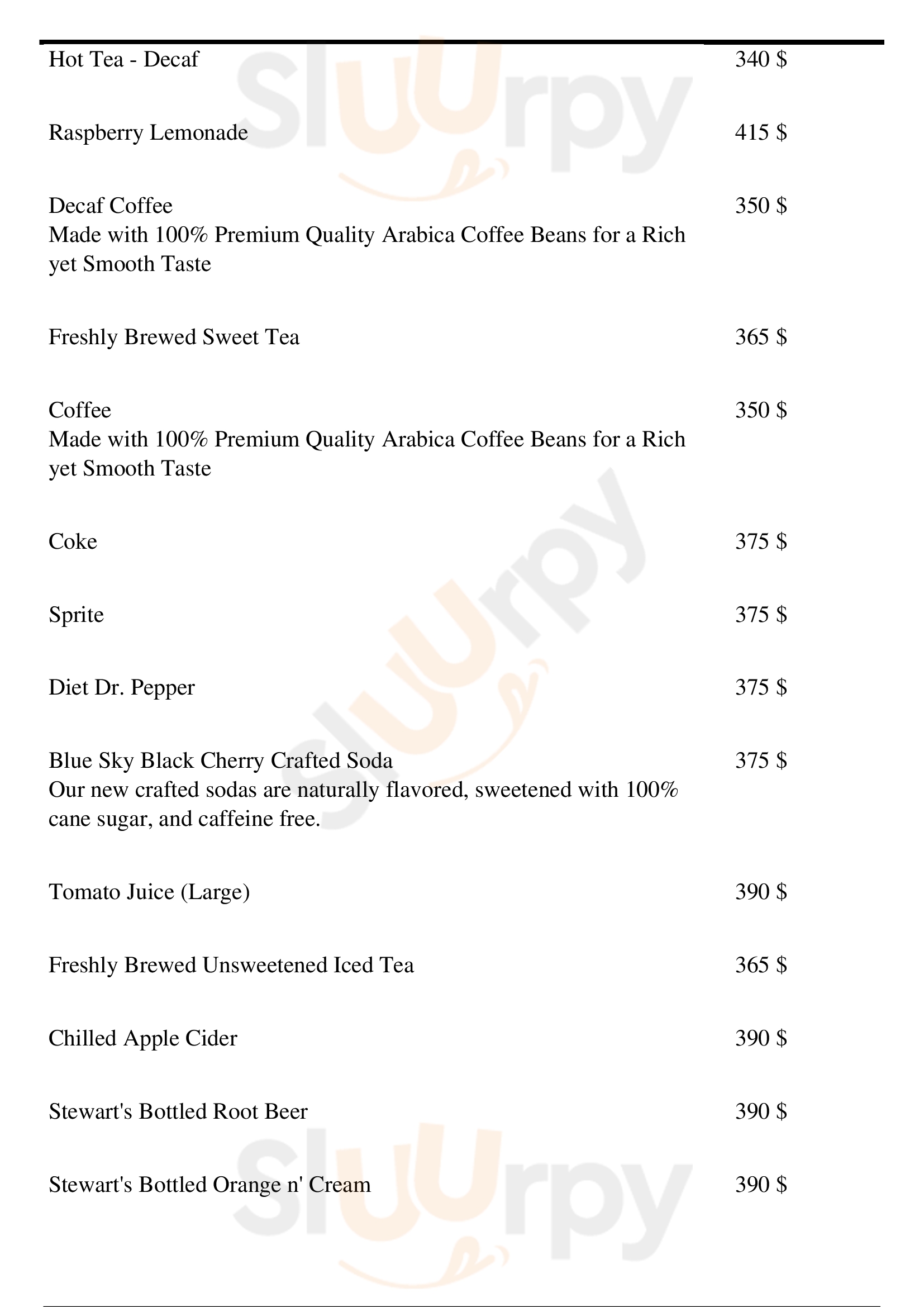 Cracker Barrel menù, Yuma Main Menu Sluurpy