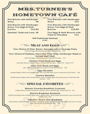 Mrs Turner's Restaurant menu