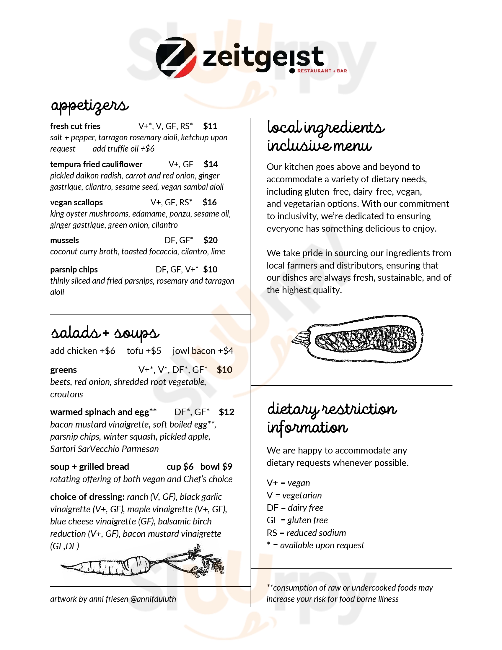 Main Menu - Zeitgeist Restaurant & Bar