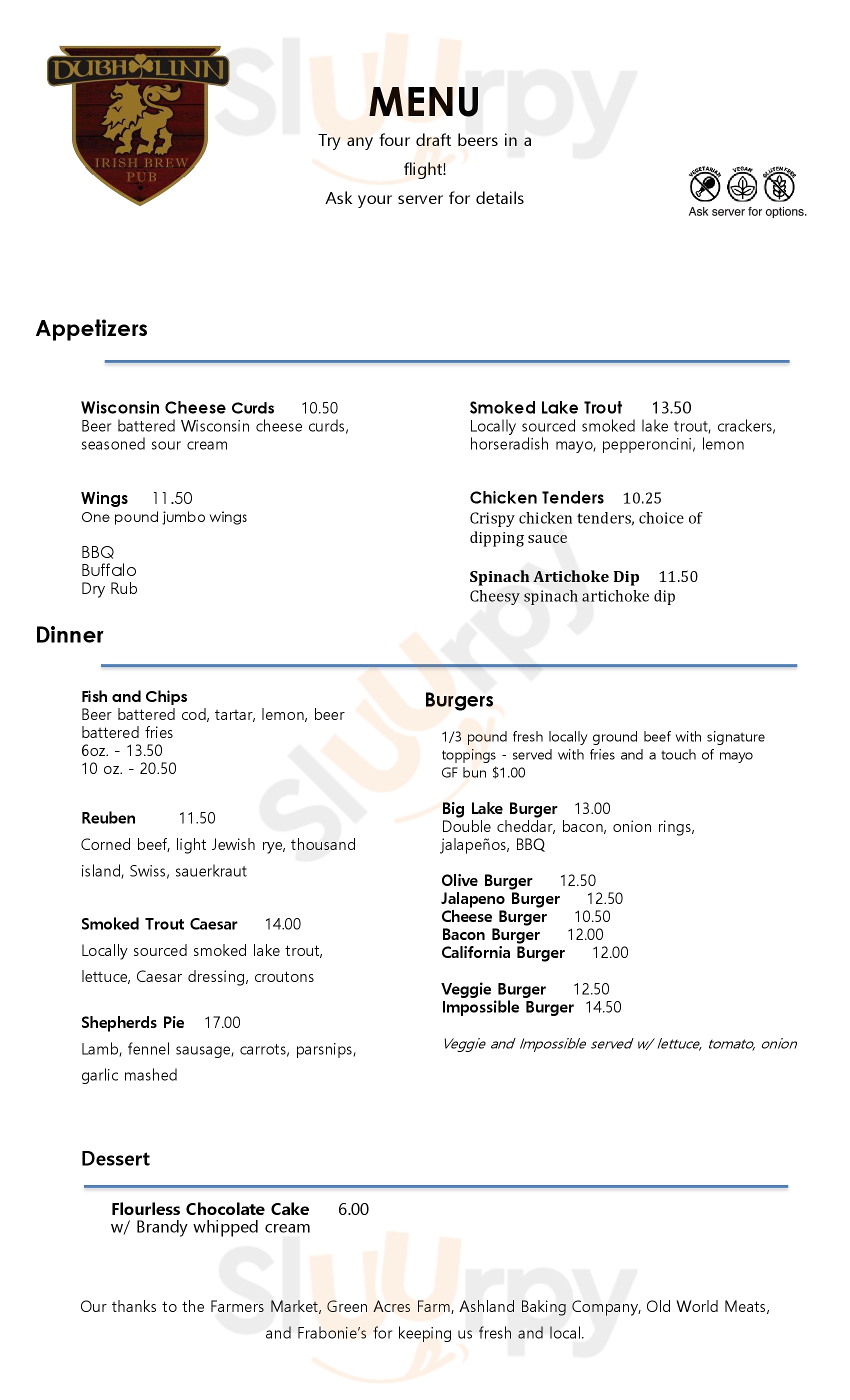 Main Menu - Dubh Linn Irish Brew Pub