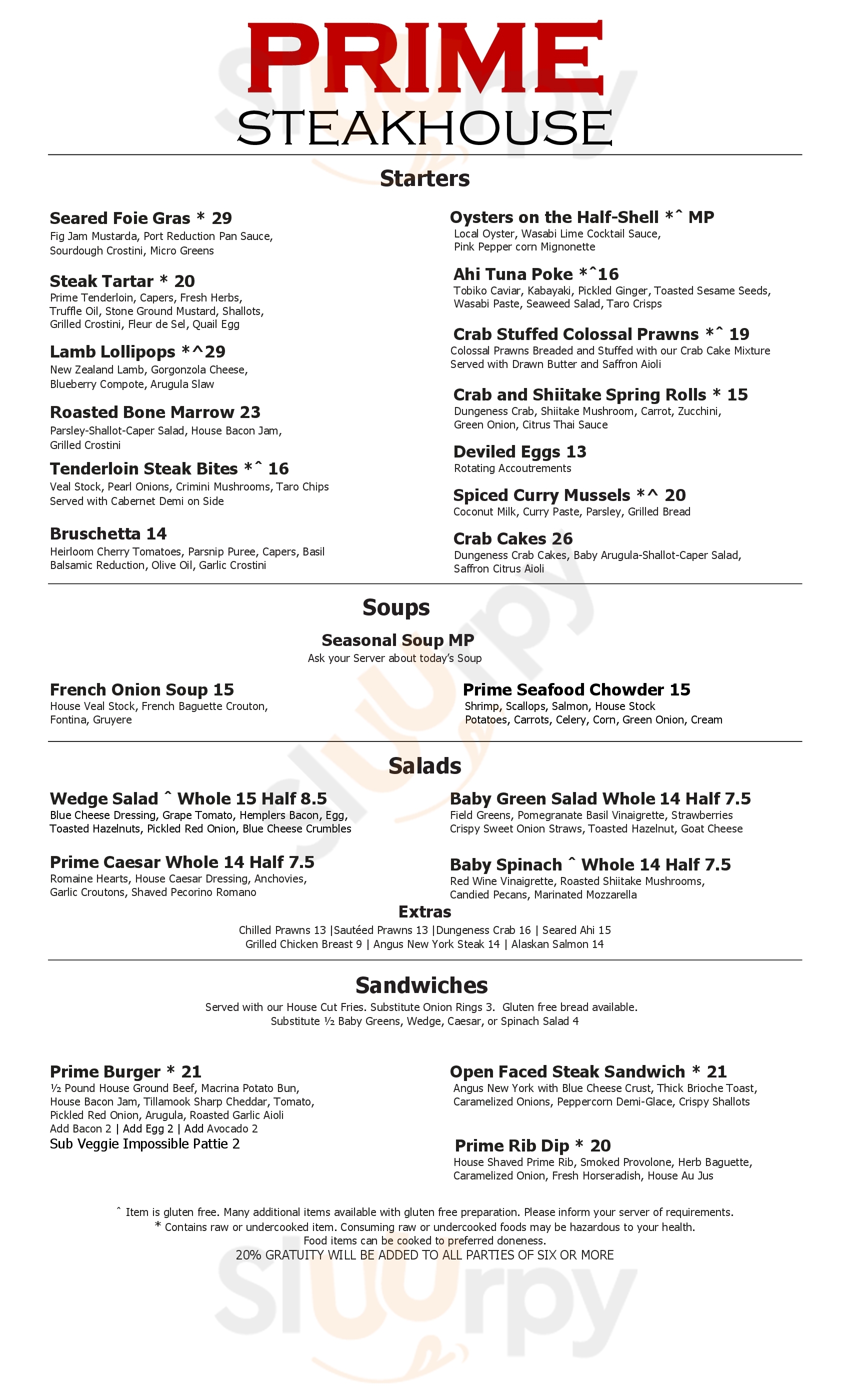 Main Menu - Prime Steakhouse