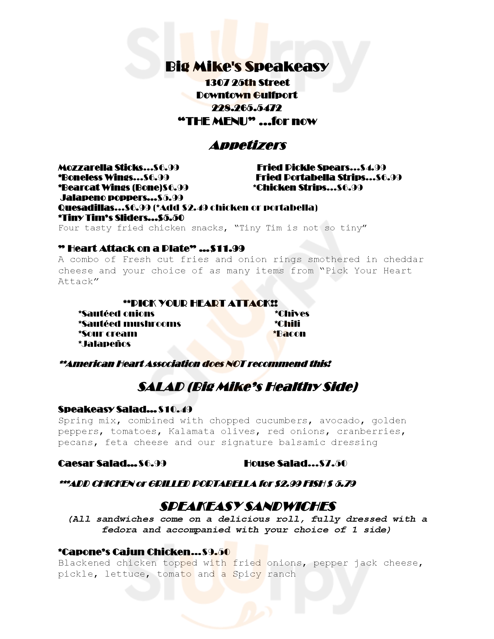 Main Menu - Big Mike's Speak Easy