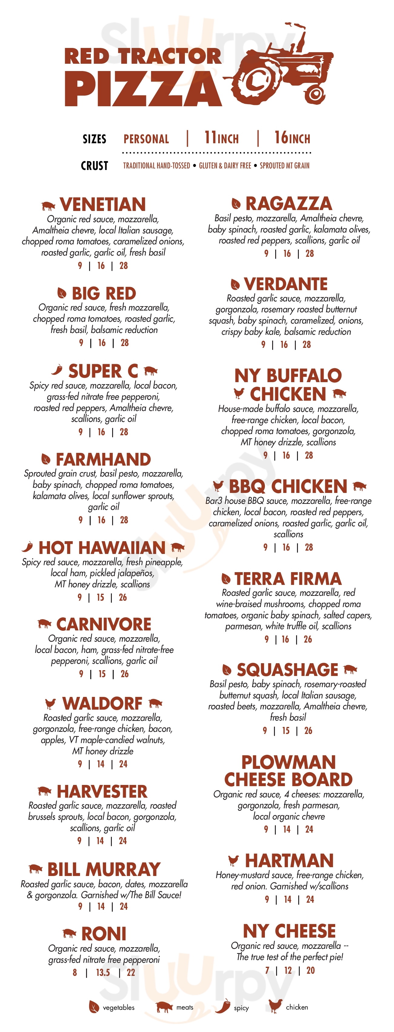 Main Menu - Red Tractor Pizza