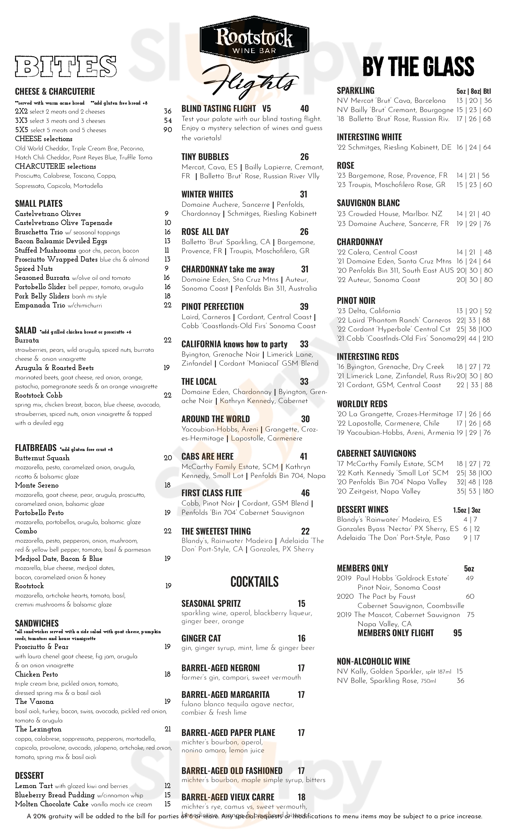 Main Menu - Rootstock Wine Bar