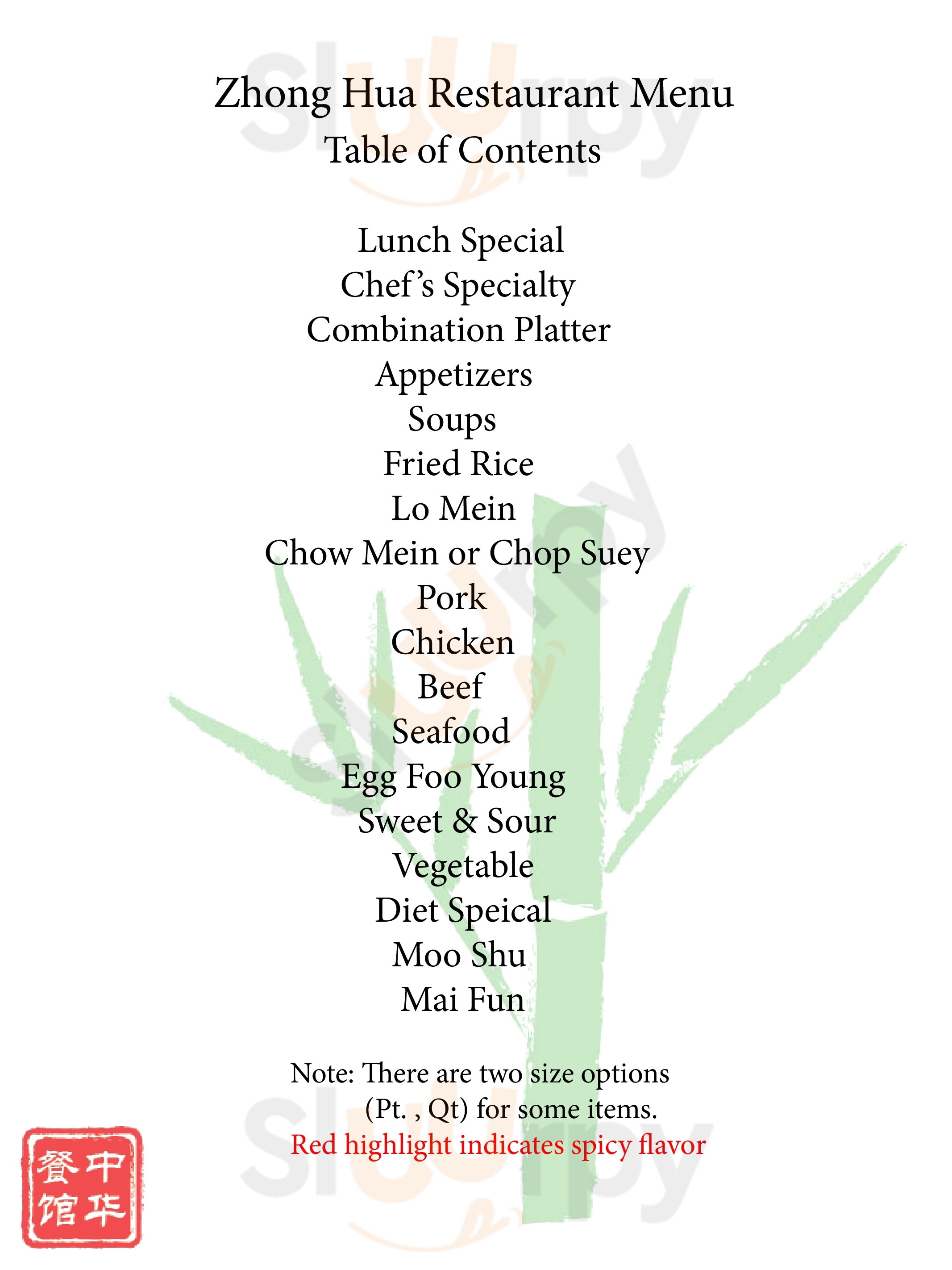 Main Menu - Zhong Hua Restaurant Inc