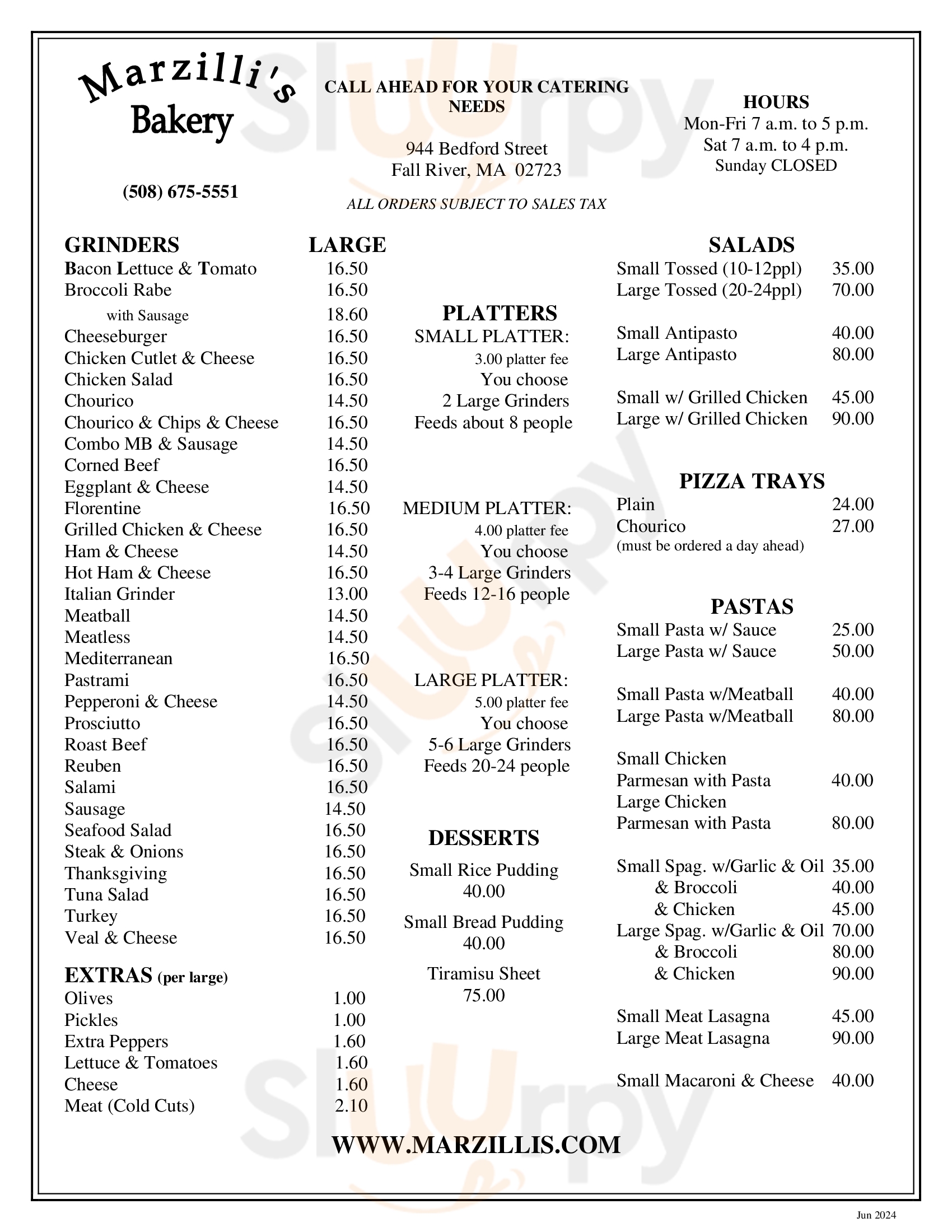 Marzilli's Bakery Fall River Menu - 1