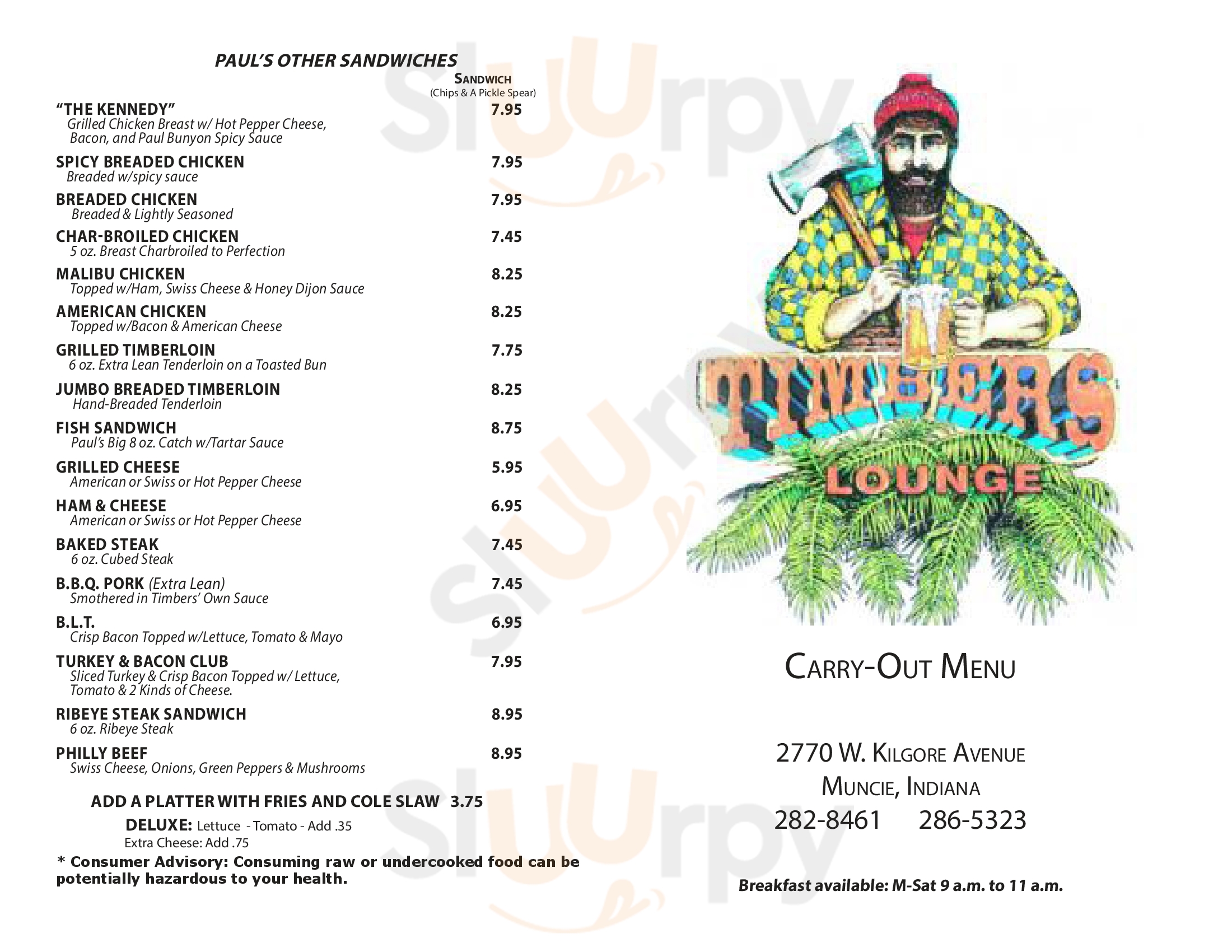 Timbers Lounge Muncie Menu - 1