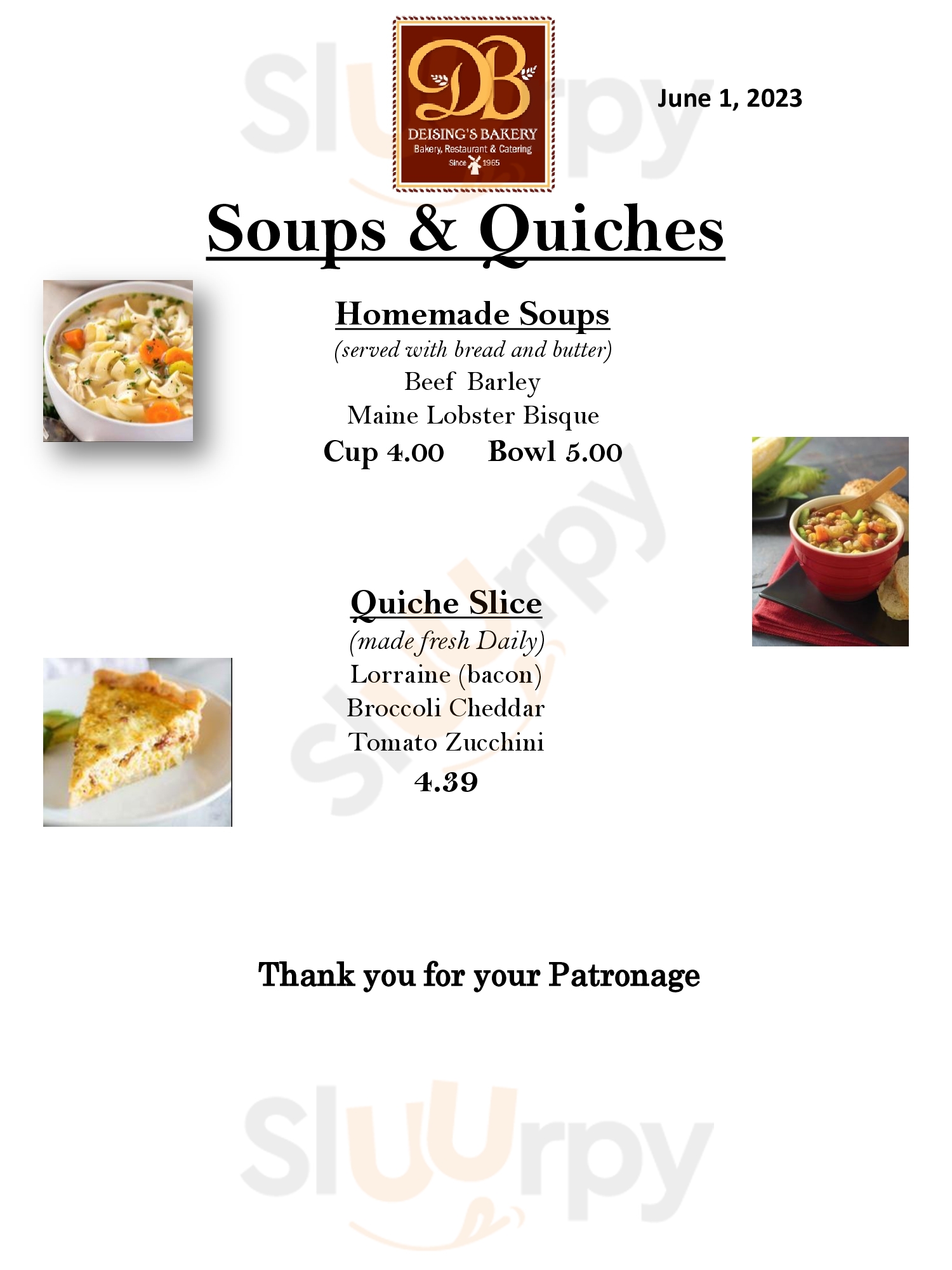 Main Menu - Deising's Bakery, Restaurant, And Catering